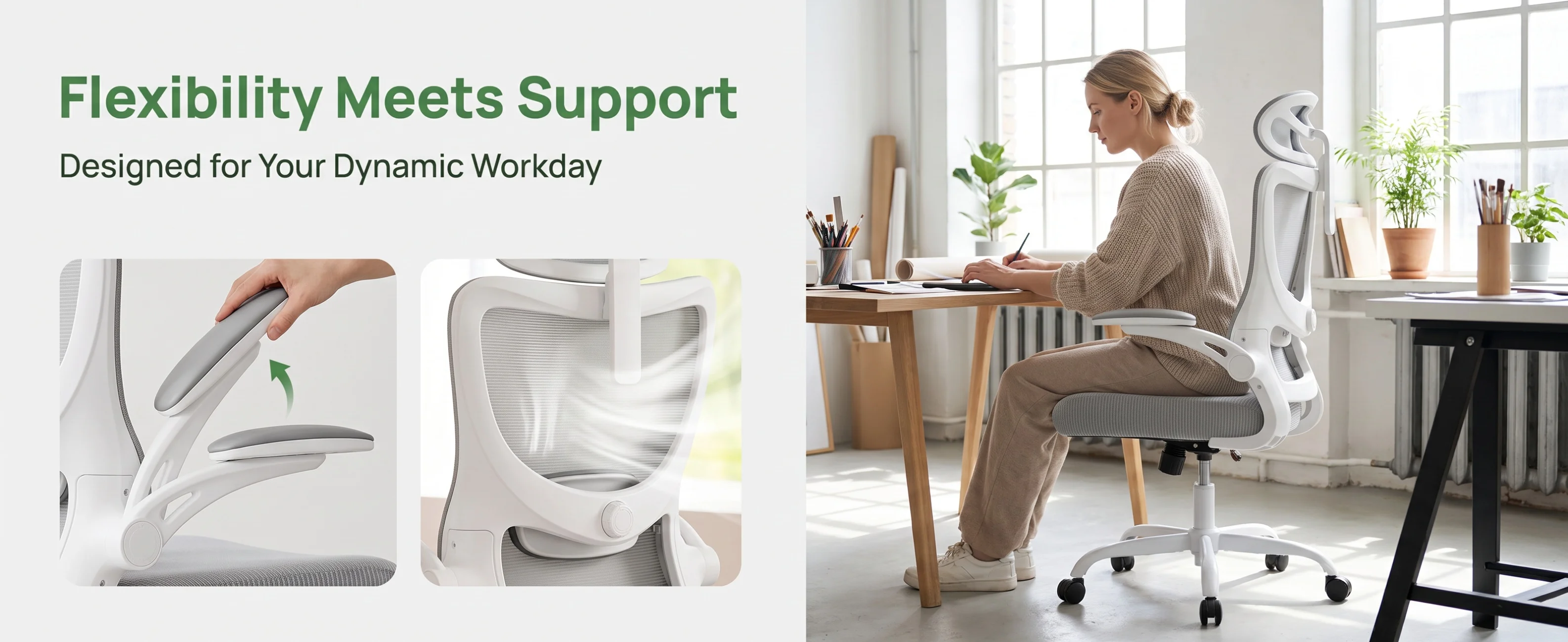 Ergonomic Office Chair: Office Desk Chair with High Back Mesh and Adjustable Lumbar Support Rolling Work Swivel Task Chairs with Wheel 3D Armrests and Headrest