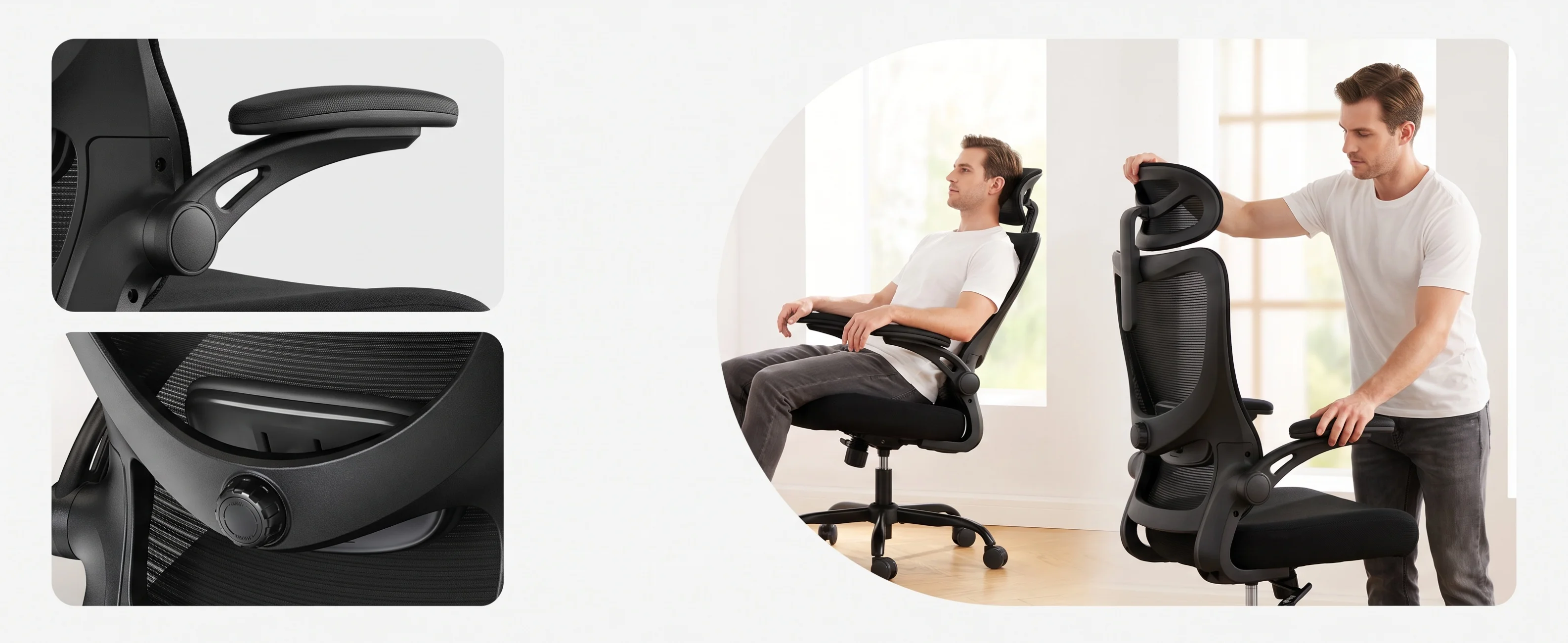 Ergonomic Office Chair: Office Desk Chair with High Back Mesh and Adjustable Lumbar Support Rolling Work Swivel Task Chairs with Wheel 3D Armrests and Headrest