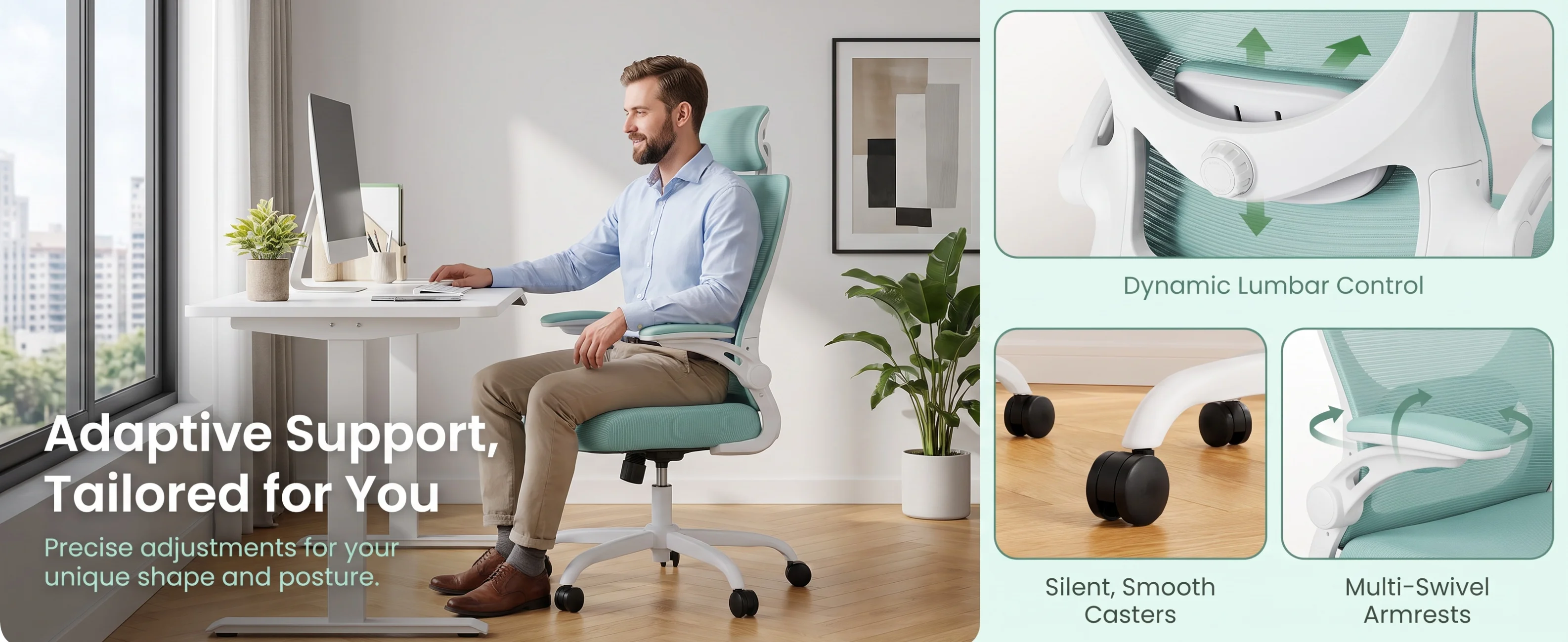 Ergonomic Office Chair: Office Desk Chair with High Back Mesh and Adjustable Lumbar Support Rolling Work Swivel Task Chairs with Wheel 3D Armrests and Headrest