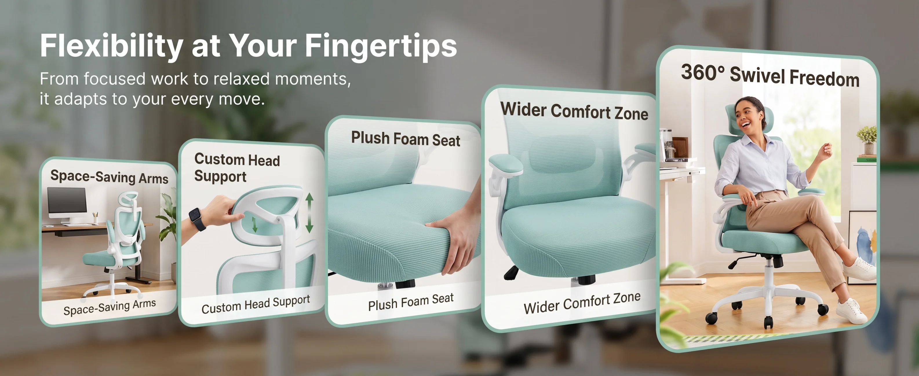 Ergonomic Office Chair: Office Desk Chair with High Back Mesh and Adjustable Lumbar Support Rolling Work Swivel Task Chairs with Wheel 3D Armrests and Headrest