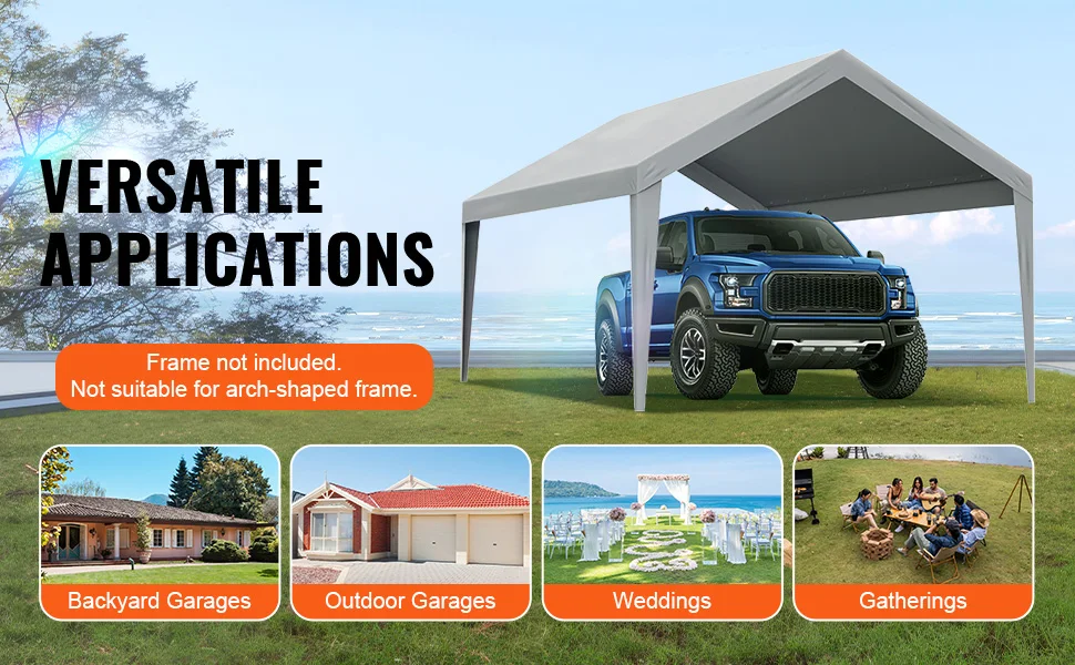 VEVOR Carport Replacement Canopy Cover Garage Top Tent Shelter Tarp Heavy-Duty Waterproof & UV Protected (Frame Not Include)