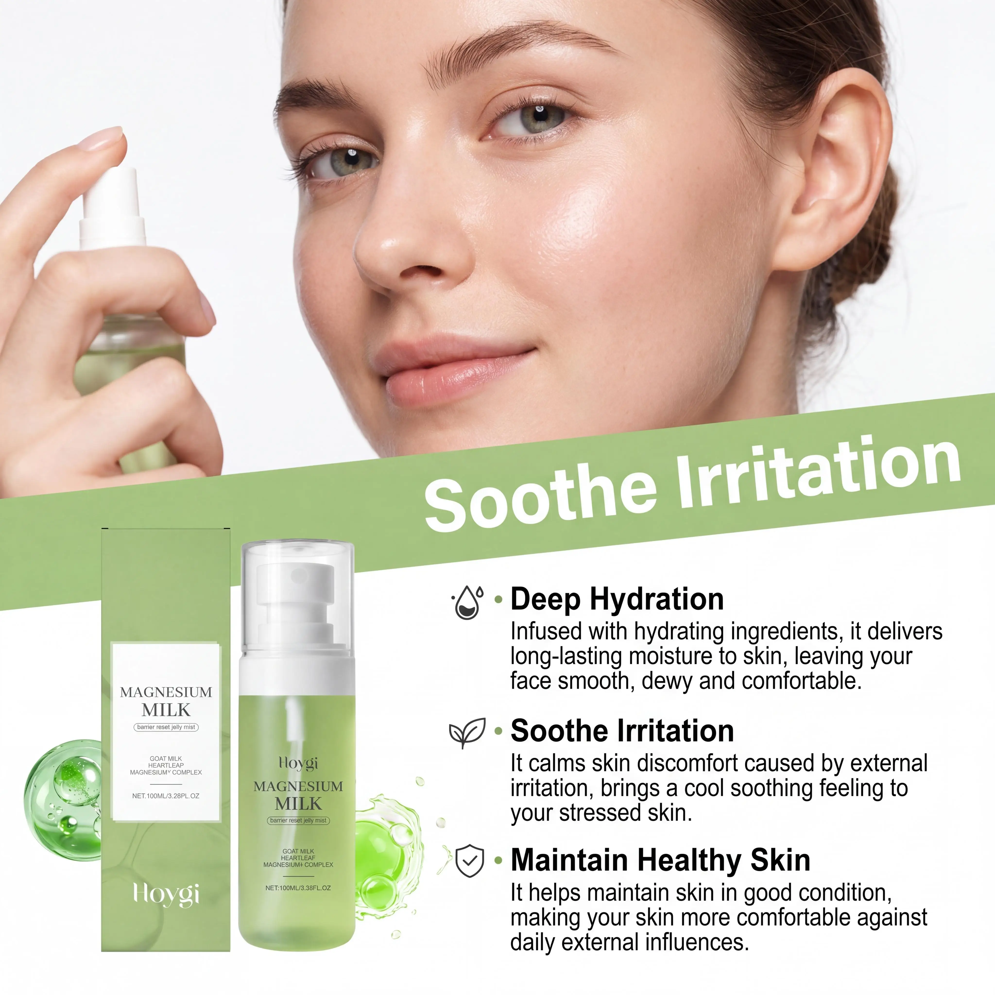 Hoygi Magnesium Milk Jelly Toner Mist Face Barrier Reset Redness Relief Cooling Smooth Skin Gentle Hydrating Moisturizing Facial Spray