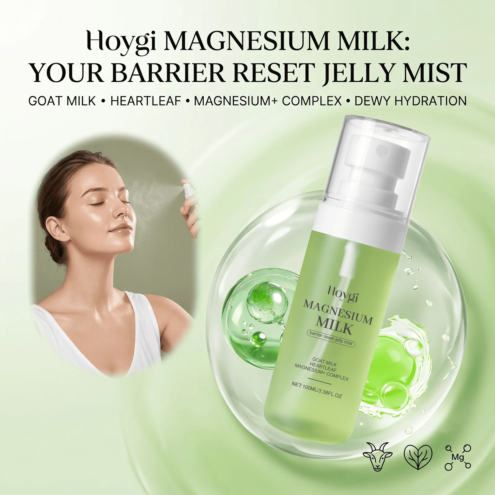 Hoygi Magnesium Milk Jelly Toner Mist Face Barrier Reset Redness Relief Cooling Smooth Skin Gentle Hydrating Moisturizing Facial Spray