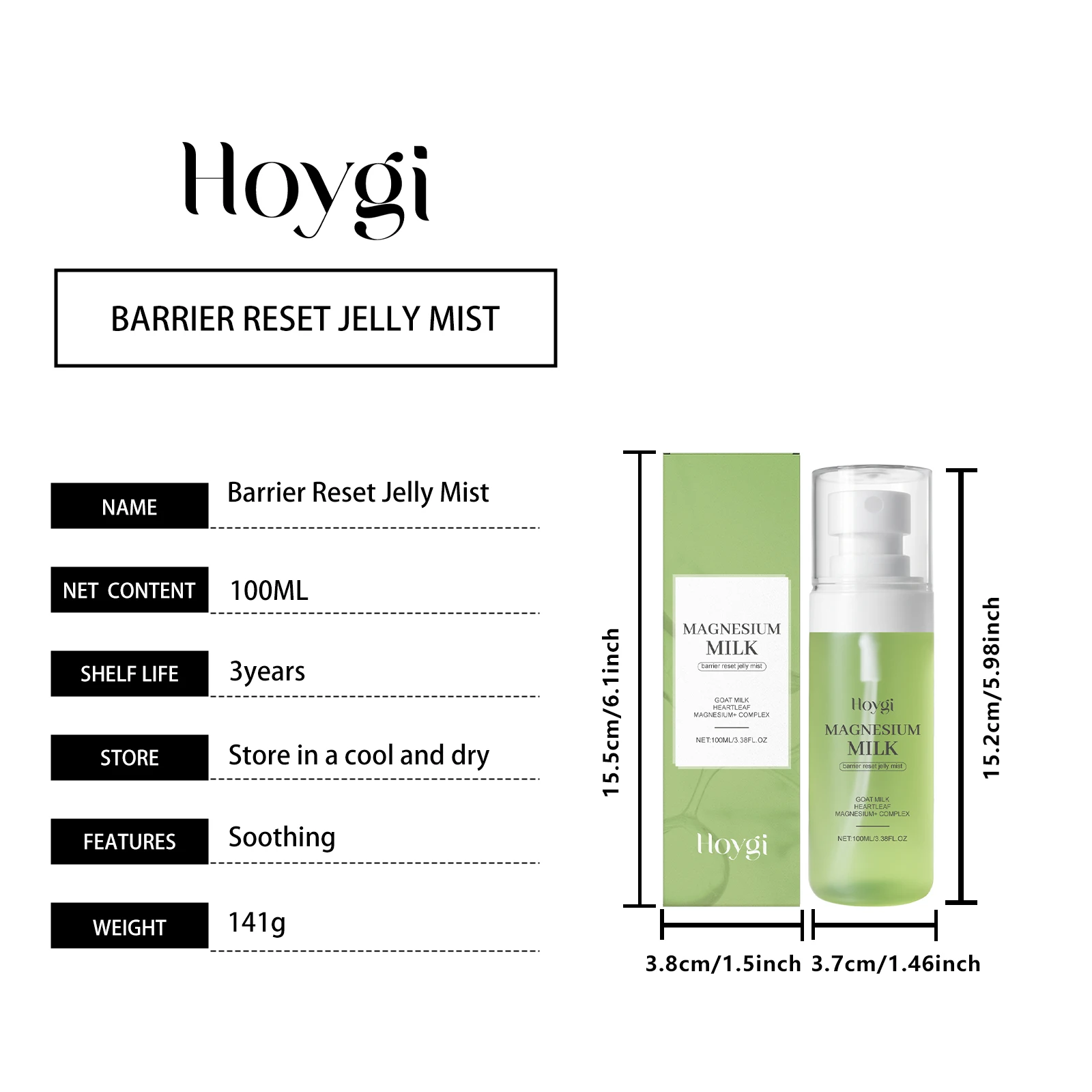Hoygi Magnesium Milk Jelly Toner Mist Face Barrier Reset Redness Relief Cooling Smooth Skin Gentle Hydrating Moisturizing Facial Spray
