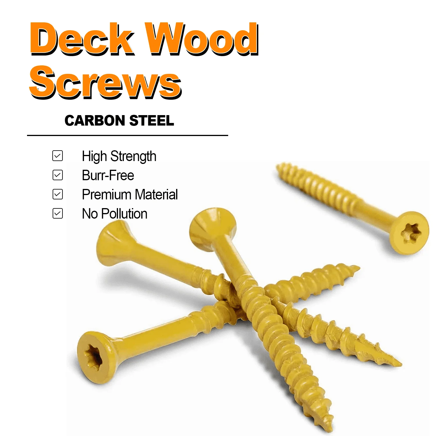 VKKM Deck Wood Screws #10 X 4 Inch 100PCS Yellow Coated Torx Star Drive Self Tapping Screws with T25 Bit for Outdoor Fence Patio Wood Construction