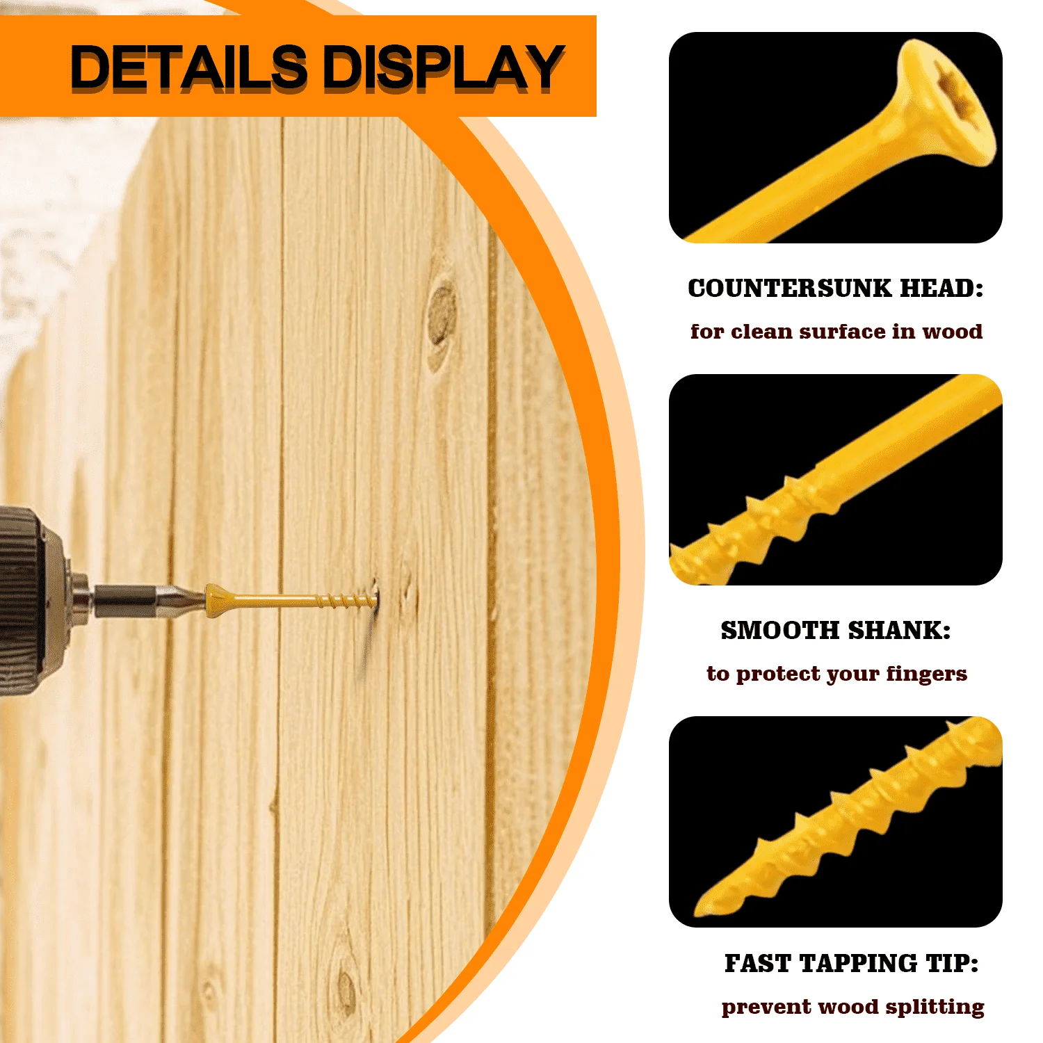 VKKM Deck Wood Screws #10 X 4 Inch 100PCS Yellow Coated Torx Star Drive Self Tapping Screws with T25 Bit for Outdoor Fence Patio Wood Construction