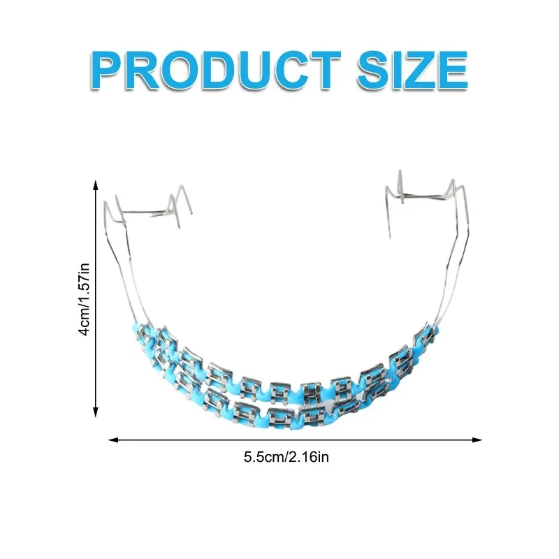 1 Pair Dental Fake Braces Temporary Tooth Decoration Colorful Metal Bracket Ligature Ties Dental Tool With Hook With Metal Wires
