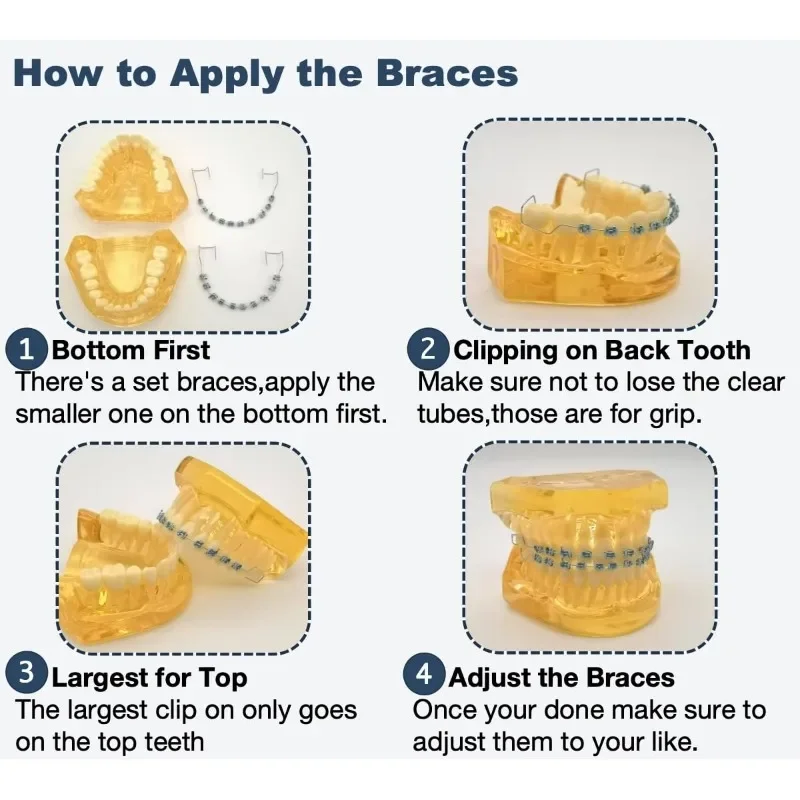 1 Pair Dental Fake Braces Temporary Tooth Decoration Colorful Metal Bracket Ligature Ties Dental Tool With Hook With Metal Wires