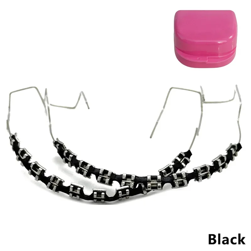 1 Pair Dental Fake Braces Temporary Tooth Decoration Colorful Metal Bracket Ligature Ties Dental Tool With Hook With Metal Wires