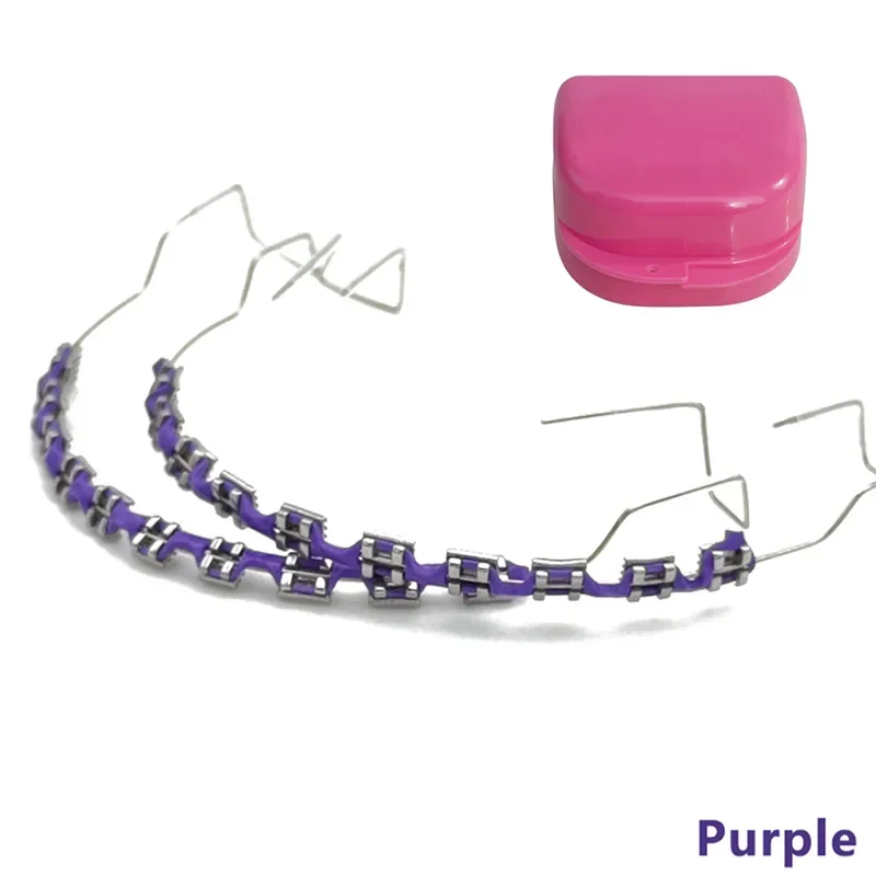 1 Pair Dental Fake Braces Temporary Tooth Decoration Colorful Metal Bracket Ligature Ties Dental Tool With Hook With Metal Wires
