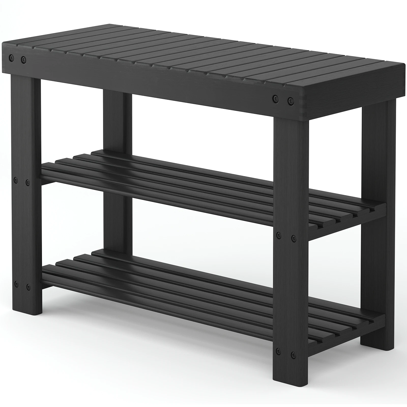 MCQ 3 Tier Wood Shoe Cabinet 27 Inches Bamboo Shoe Rack Storage Bench for Entryway 286 LBS Capacity For Entrance Living Room Bedroom