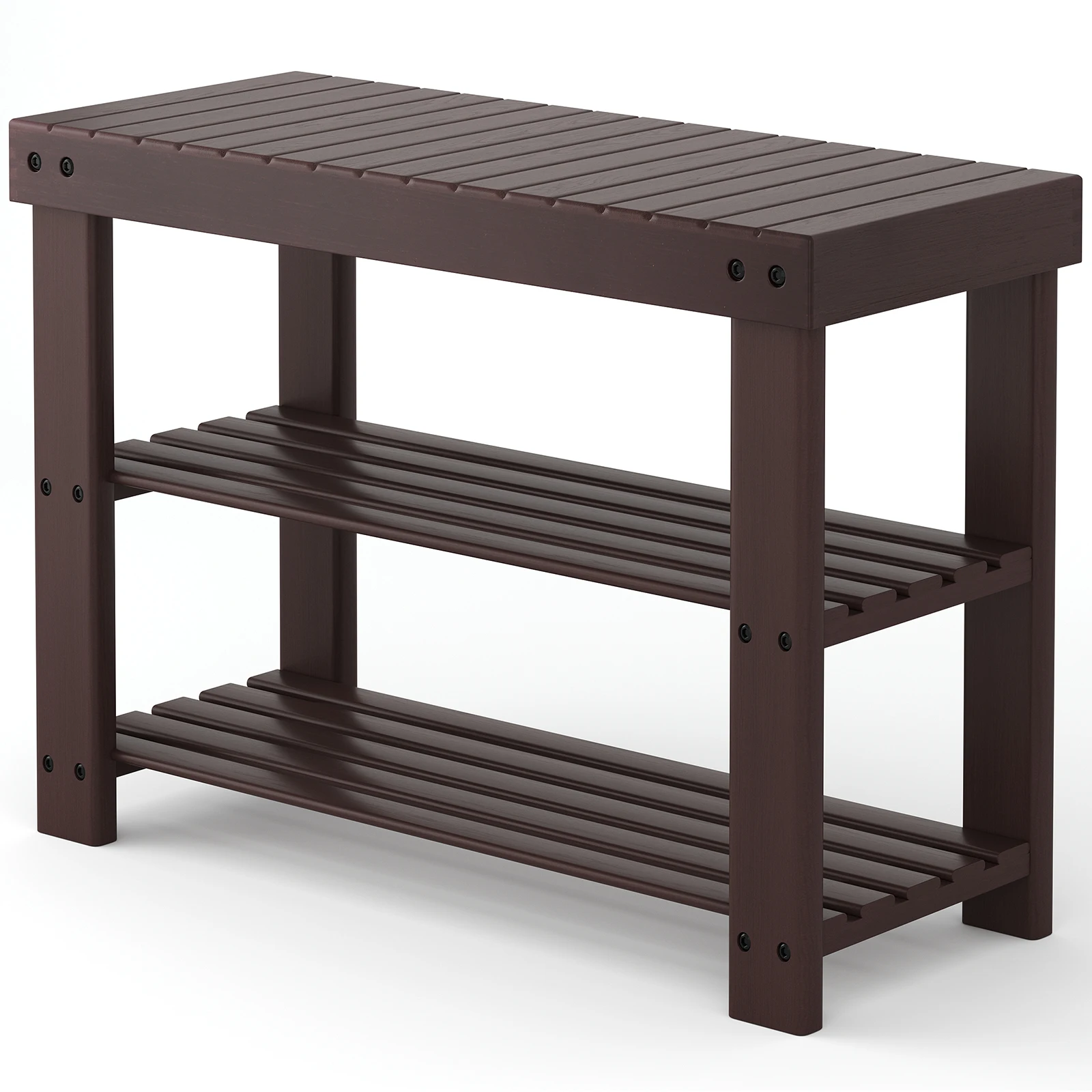 MCQ 3 Tier Wood Shoe Cabinet 27 Inches Bamboo Shoe Rack Storage Bench for Entryway 286 LBS Capacity For Entrance Living Room Bedroom