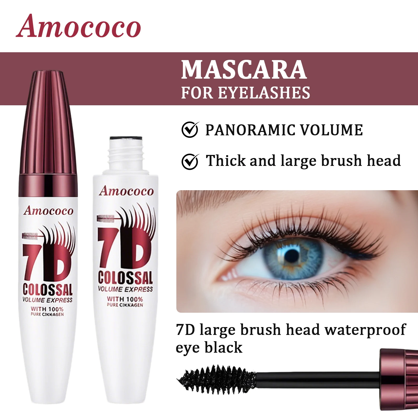 Amococo 2/4pcs 7D Mascara Black Volume Mascara for Eyelashes Eye Makeup Mascara for Women Long Lasting Lash Makeup Easy Apply Daily Beauty Cosmetic Makeup Gift