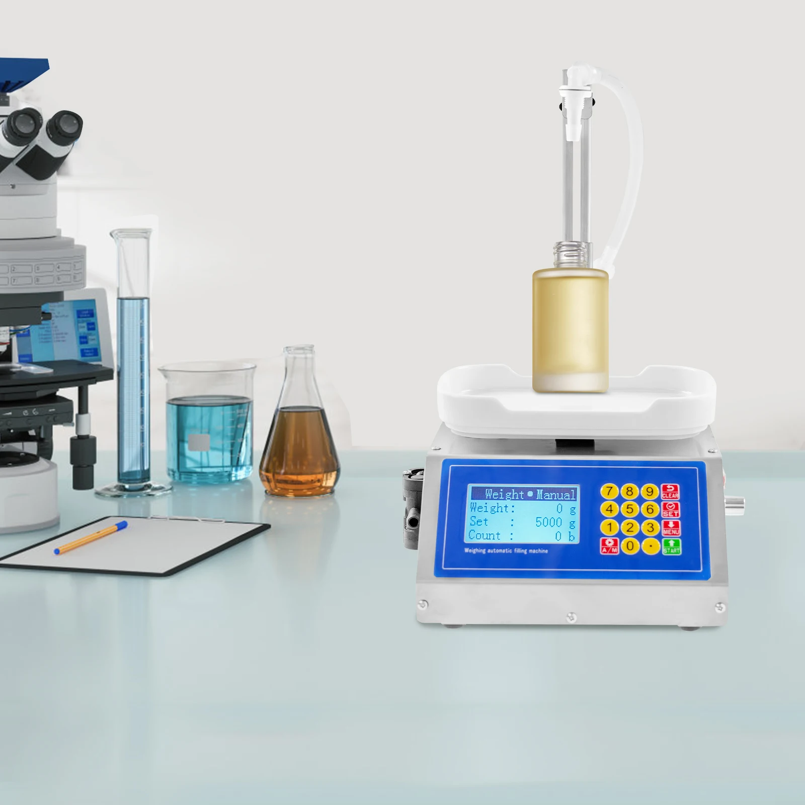 Liquid Filling Machine with Diaphragm Pump, 3.2L/min Filler 8g-3kg, LCD Display for Liquids Beverages Sauces