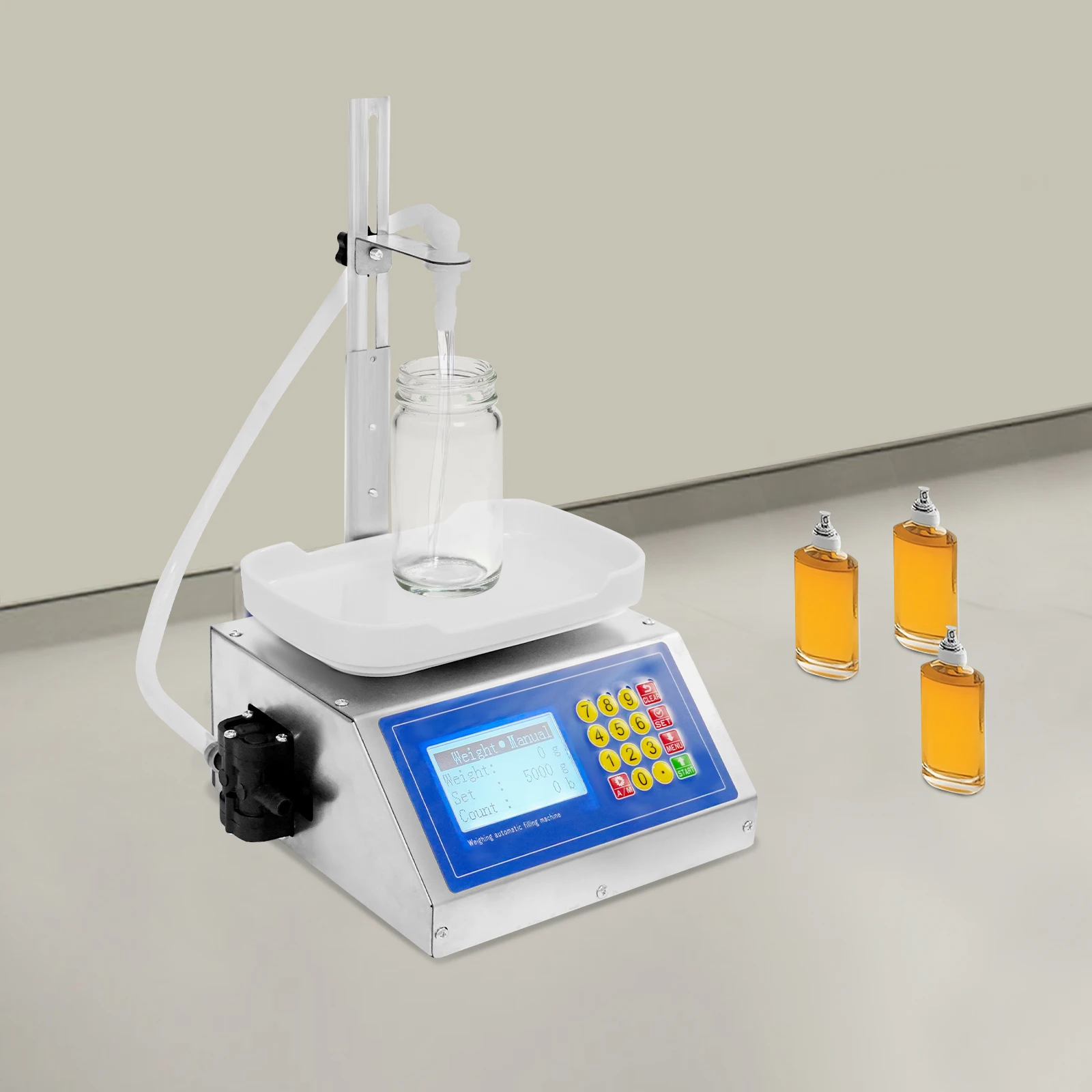 Liquid Filling Machine with Diaphragm Pump, 3.2L/min Filler 8g-3kg, LCD Display for Liquids Beverages Sauces