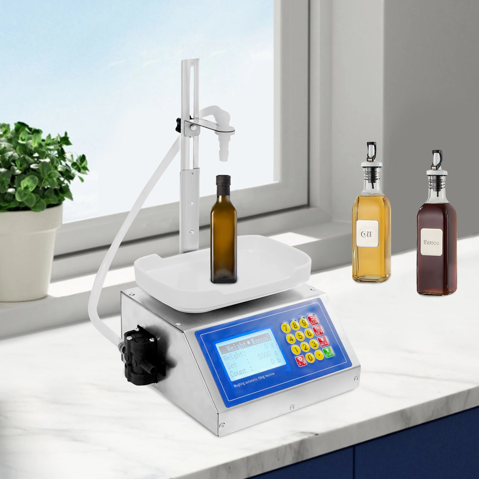 Liquid Filling Machine with Diaphragm Pump, 3.2L/min Filler 8g-3kg, LCD Display for Liquids Beverages Sauces