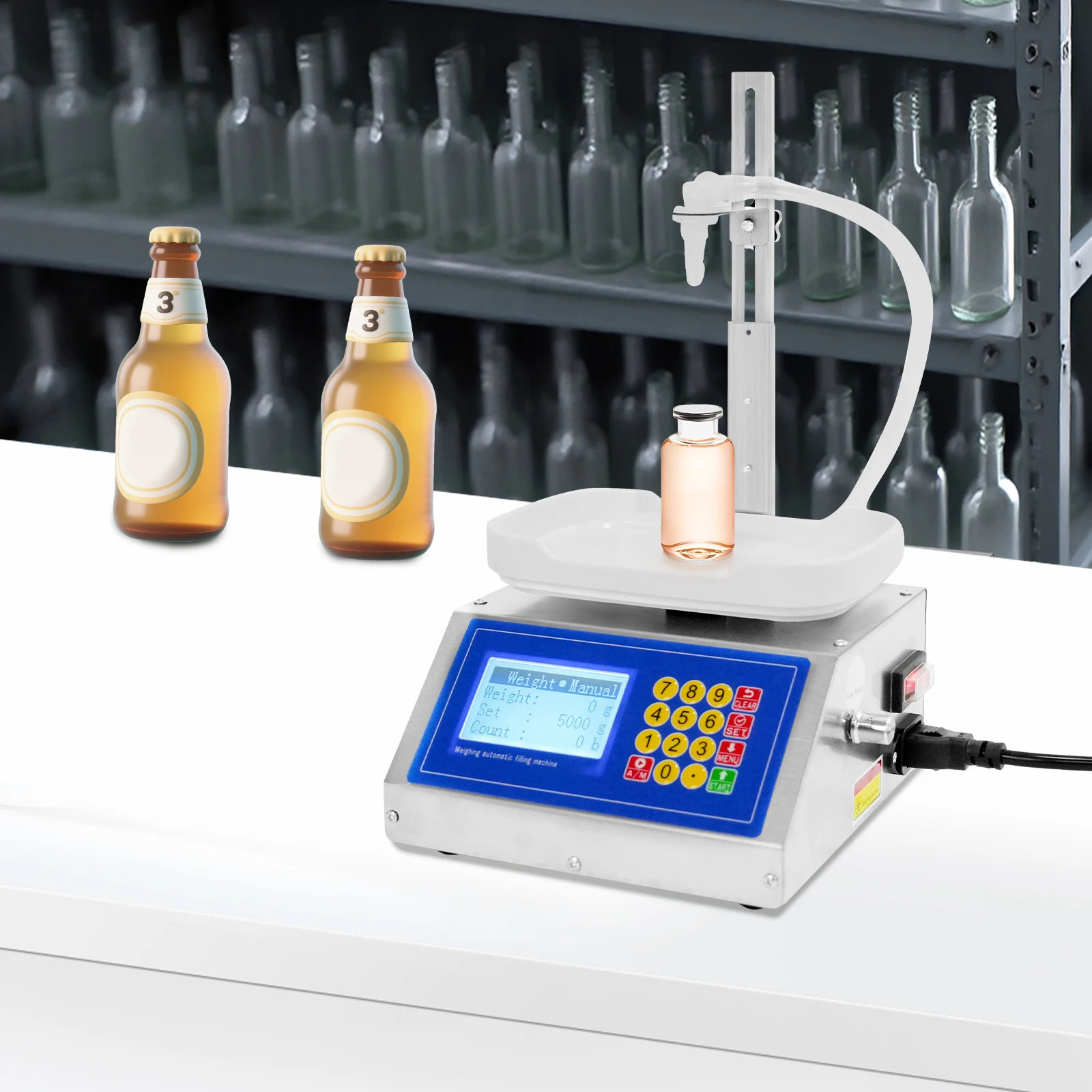 Liquid Filling Machine with Diaphragm Pump, 3.2L/min Filler 8g-3kg, LCD Display for Liquids Beverages Sauces