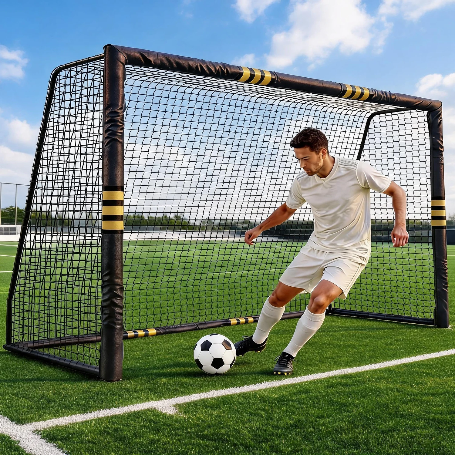 10x6.5FT Soccer Goal For Backyard Heavy Duty Galvanized Steel Soccer Net With Foam Padded Posts Ground Stakes Velcro Outdoor Training