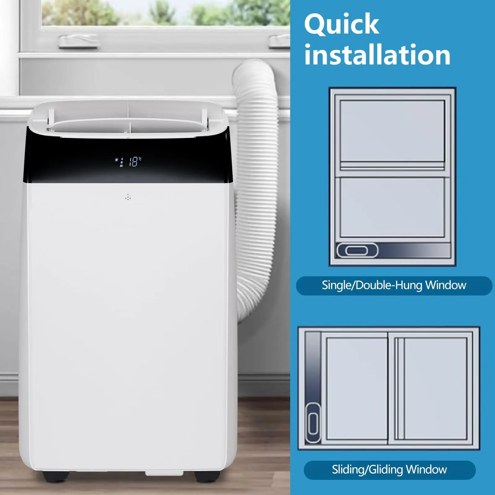 14000 BTU Portable Air Conditioner 3-in-1 AC Unit Cool Dehumidifier Fan Mode for Rooms Up to 750 Sq.ft White Portable AC with LED Display Remote Control 24H Timer Complete Exhaust Hose & Window Kit Included