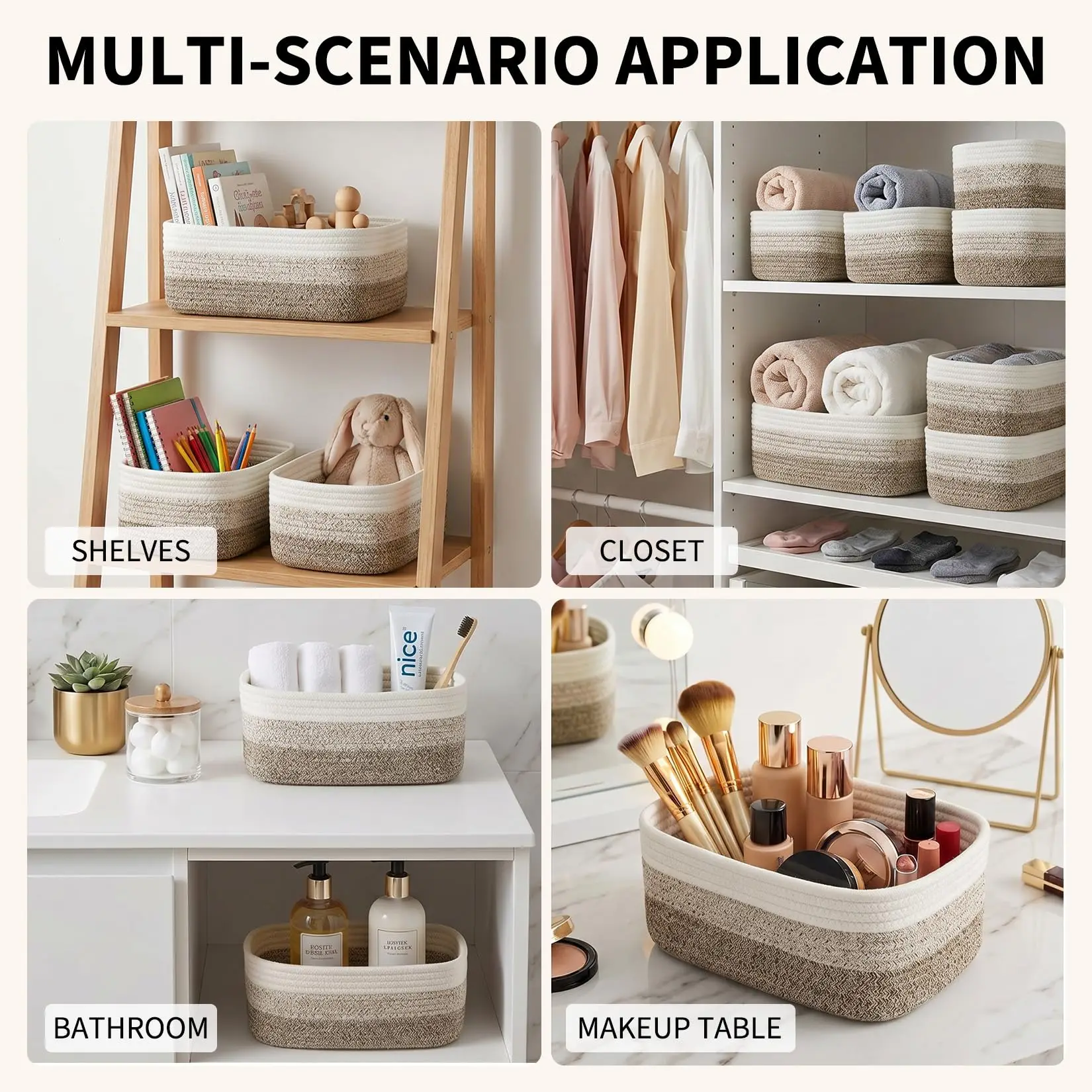 3/6 Pack Cotton Rope Woven Storage Baskets, Rectangular Shelf Organizer Bins For Closet Bathroom Nursery Toys Makeup, 11.8 x 7.5 in