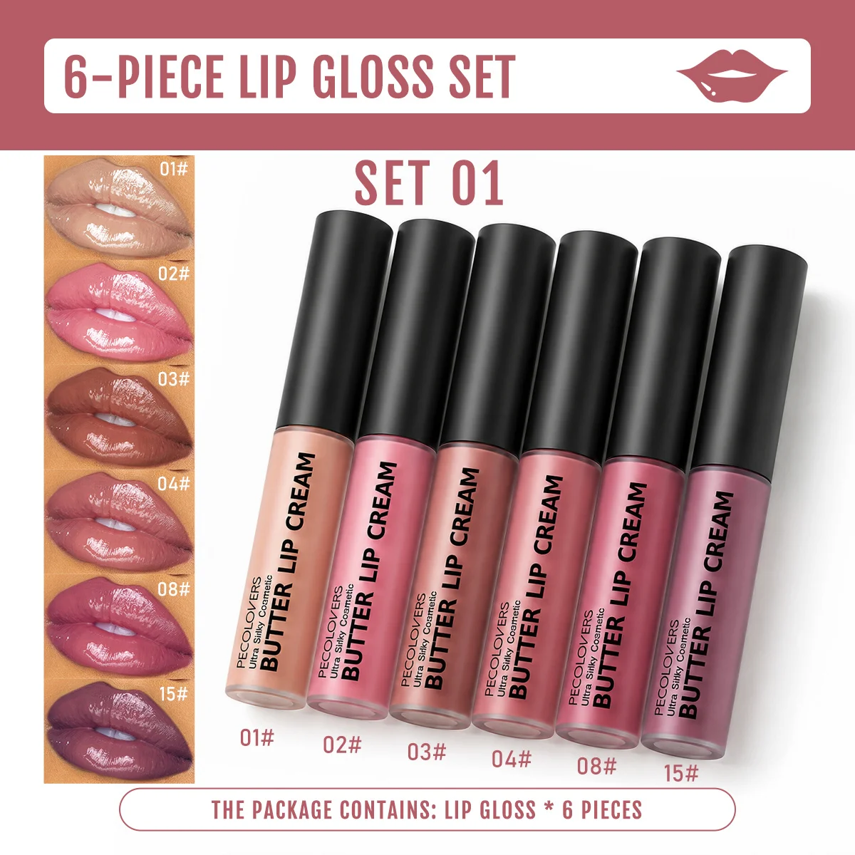 6PCS/SET Butter Lip Cream Gloss, Glossy, Silky, Hydrating, High Shine Finish, Rich Color, Lightweight Non Sticky, 6 Assorted Daily Nude Shades, Smooth Applicator Wand, Long Wear Liquid Lip Makeup Kit for Daily Casual Lip Styling & Makeup Beginners