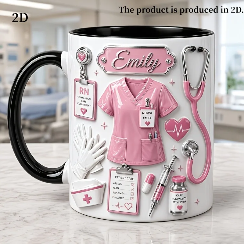 1PC11oz custom name nurse mug, 2D personalized medical staff coffee mug, nurse life gift, holiday thank you gift.