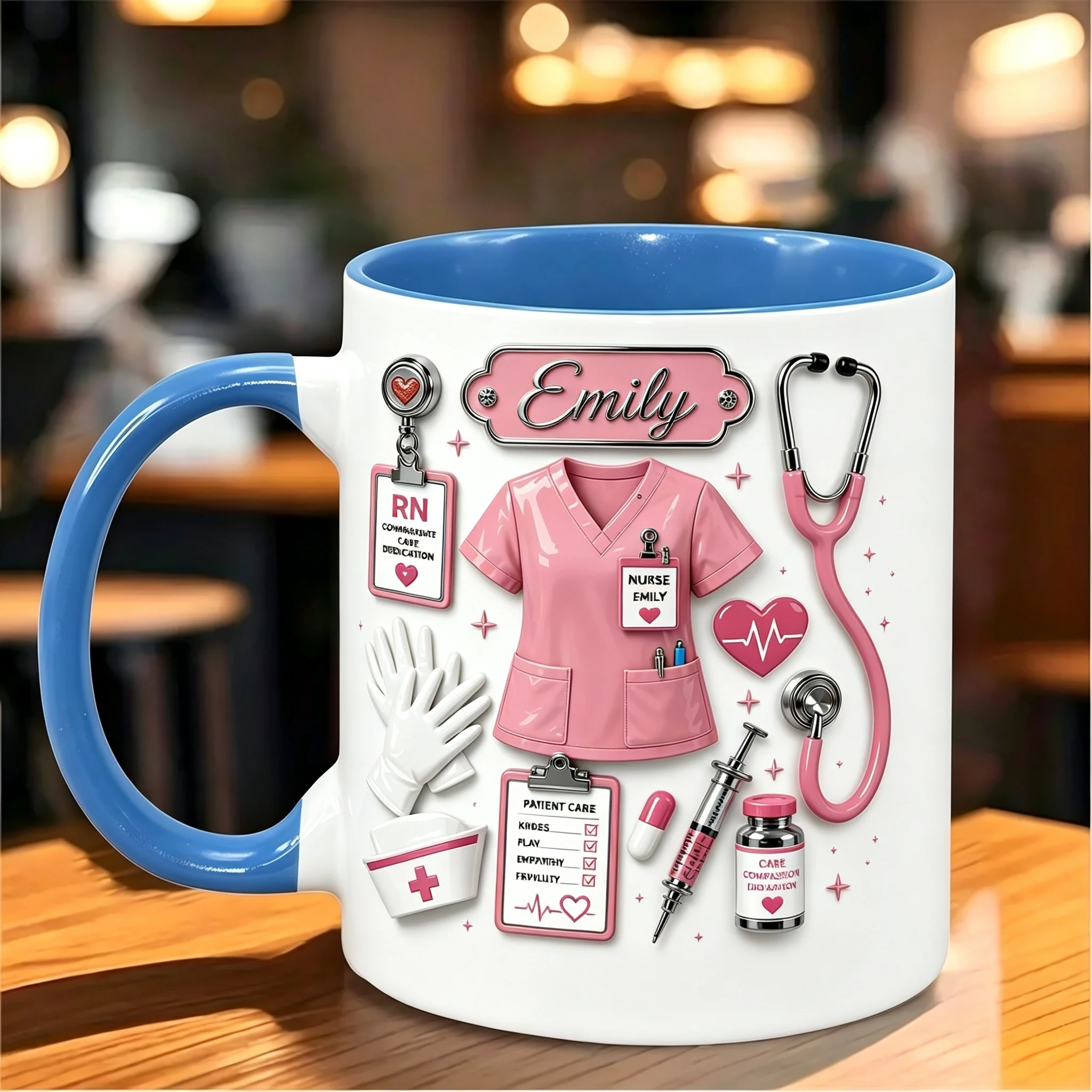 1PC11oz custom name nurse mug, 2D personalized medical staff coffee mug, nurse life gift, holiday thank you gift.