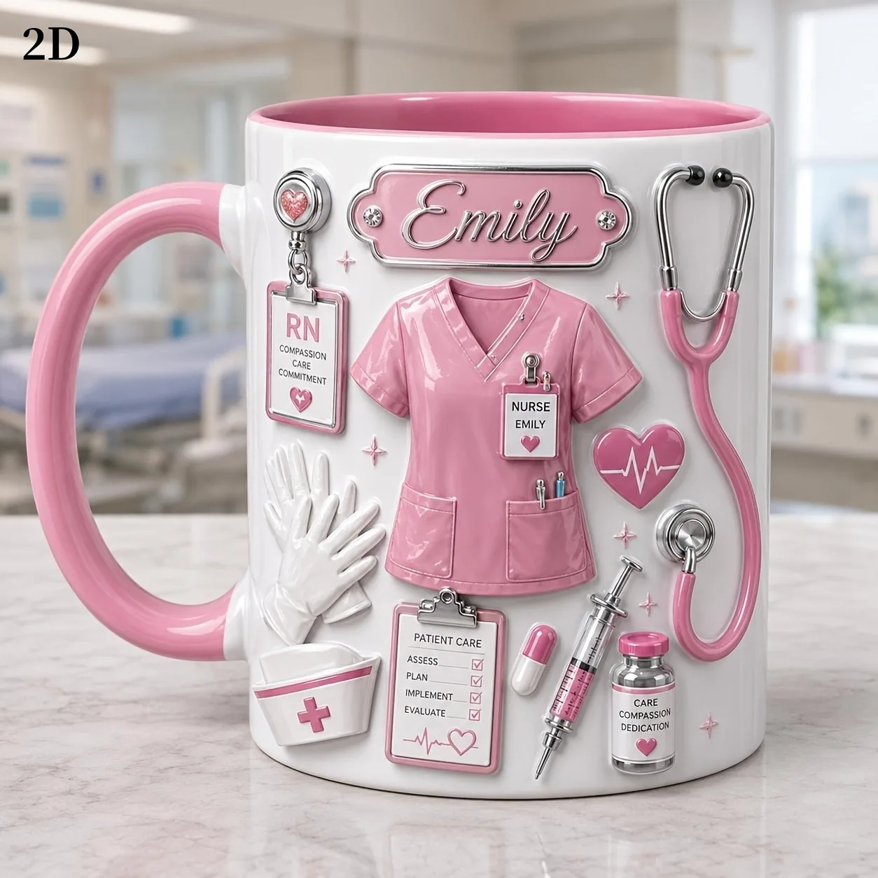 1PC11oz custom name nurse mug, 2D personalized medical staff coffee mug, nurse life gift, holiday thank you gift.