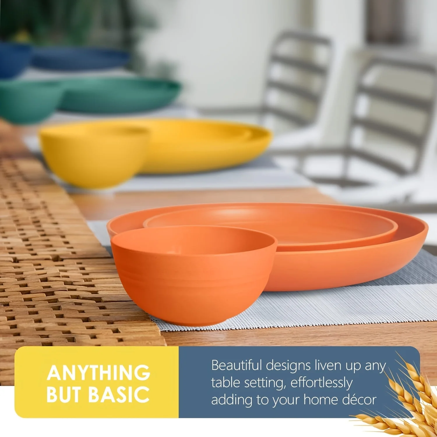 32-Piece Kitchen Plastic Wheat Straw Dinnerware Set, Service For 8, Dinner Plates, Dessert Plate, Cereal Bowls, Cups, Unbreakable Colorful Plastic Outdoor Camping Dishes