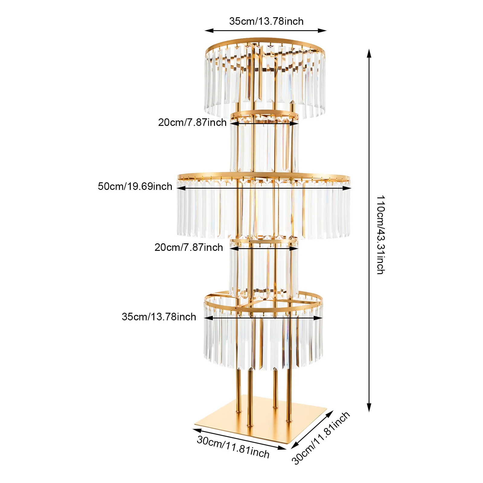 5-Tier Gold Display Stand, 110cm High Crystal Wedding Centerpieces Floral Rack, Free Standing Flower Stand for Banquet, Festival, Birthday Party