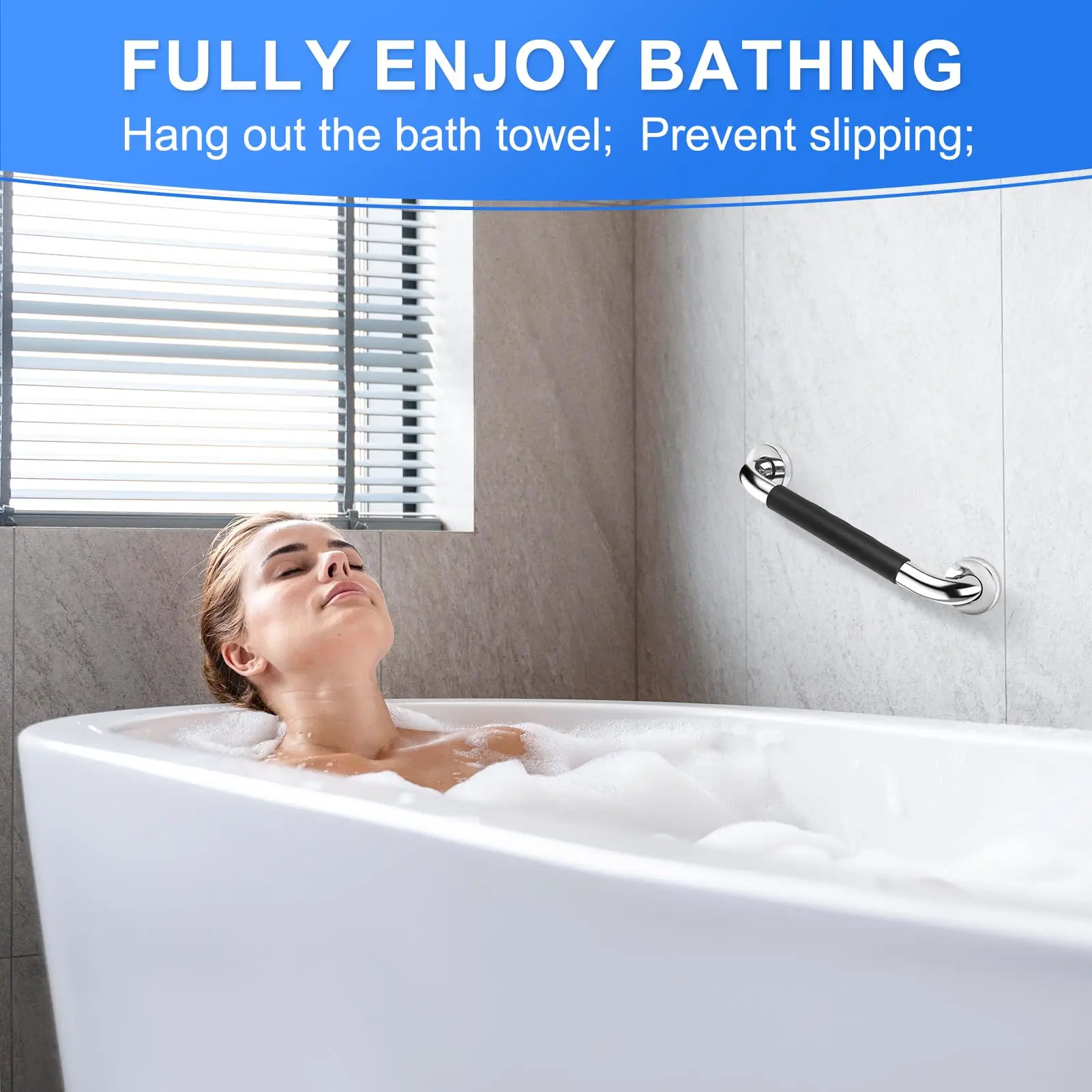 16 Inch Shower Grab Bars for Seniors, Anti Slip Handicap Grab Bars | 2 Pack, Waterproof and Sturdy, for Elderly, Seniors, Handicap, Pregnant, the Injured, Children Provide Stability and Balance