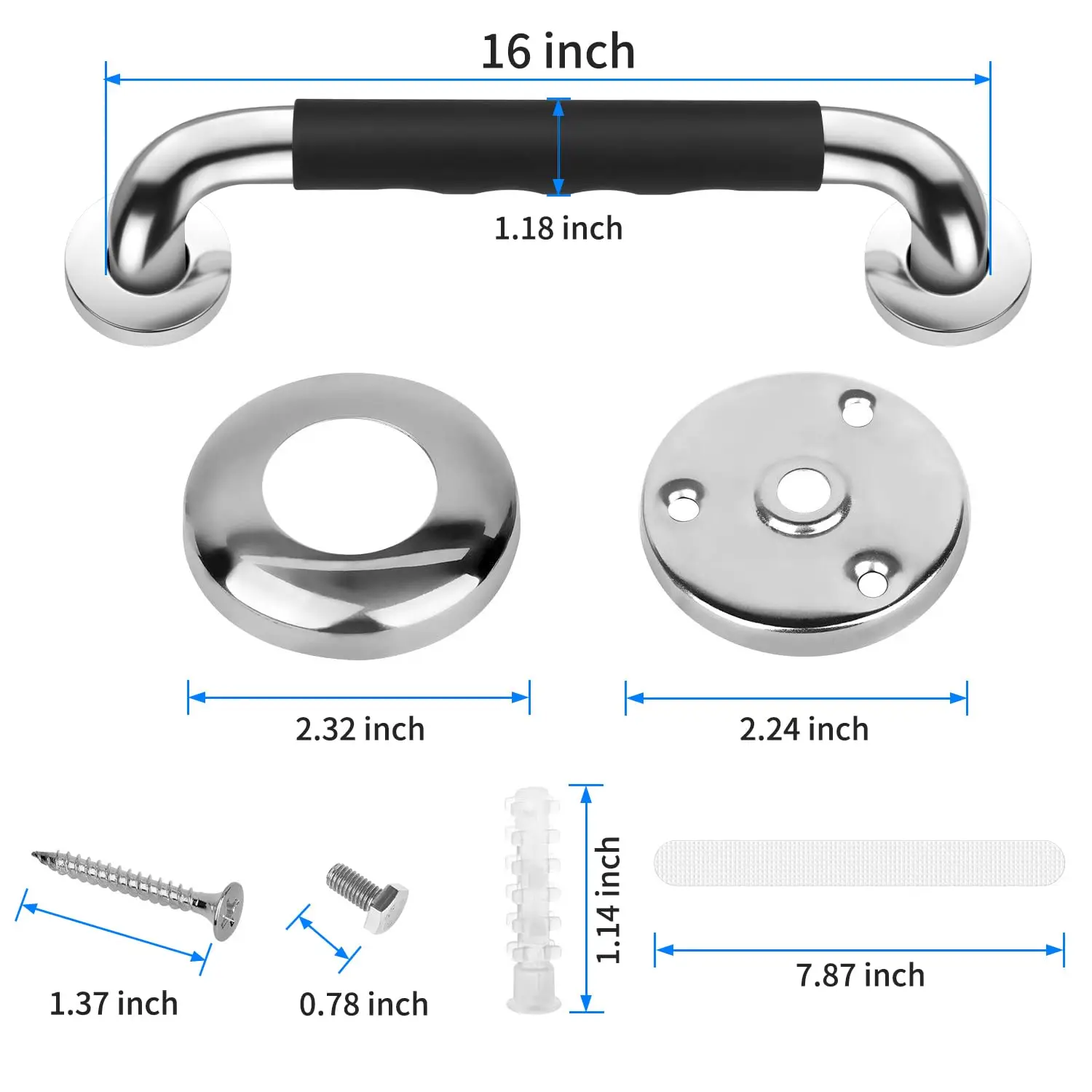16 Inch Shower Grab Bars for Seniors, Anti Slip Handicap Grab Bars | 2 Pack, Waterproof and Sturdy, for Elderly, Seniors, Handicap, Pregnant, the Injured, Children Provide Stability and Balance