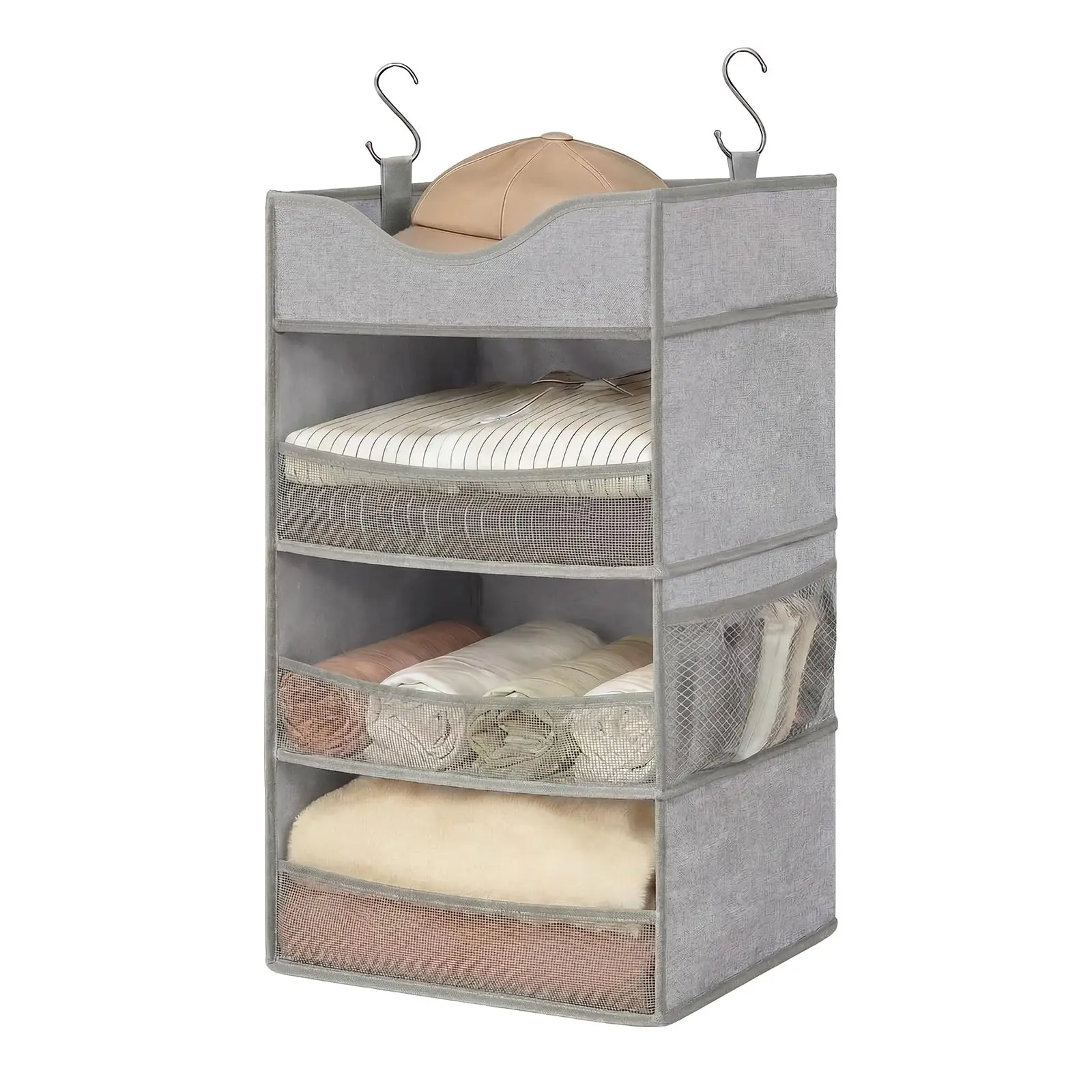 Hanging Closet Organizer With Top Shelf, 3 Shelf Vertical Wardrobe Storage For Clothes Bags Shoes, Space Saver For Dorm RV Apartment