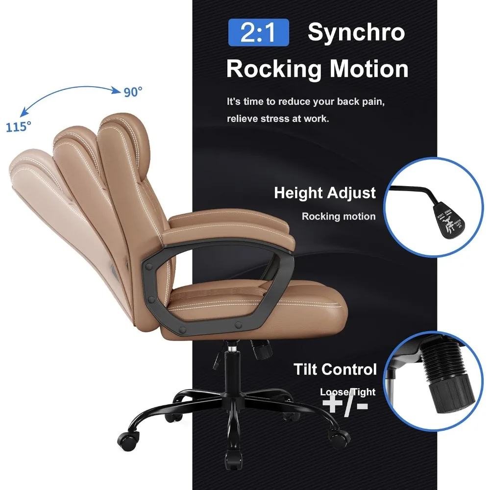 Executive Ergonomic Desk Chair with Fixed Armrest, Adjustable Height and 360° Swivel