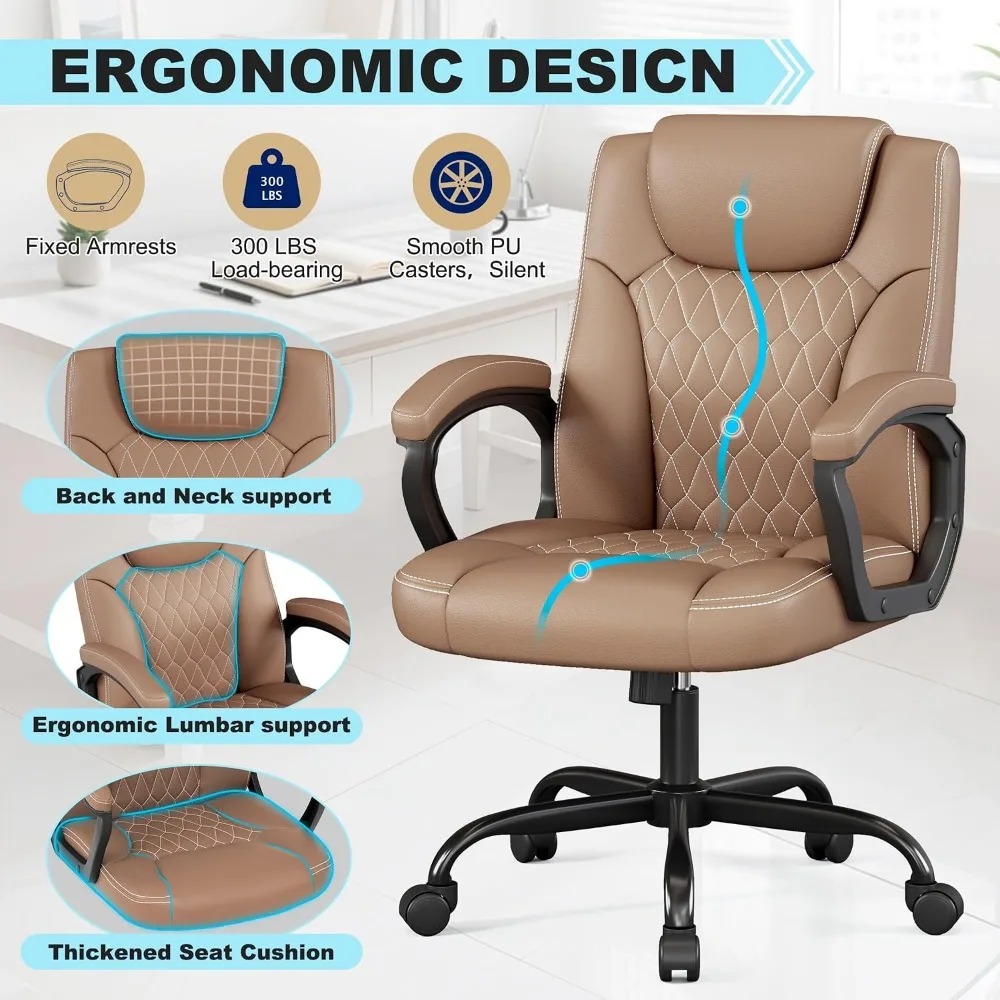Executive Ergonomic Desk Chair with Fixed Armrest, Adjustable Height and 360° Swivel