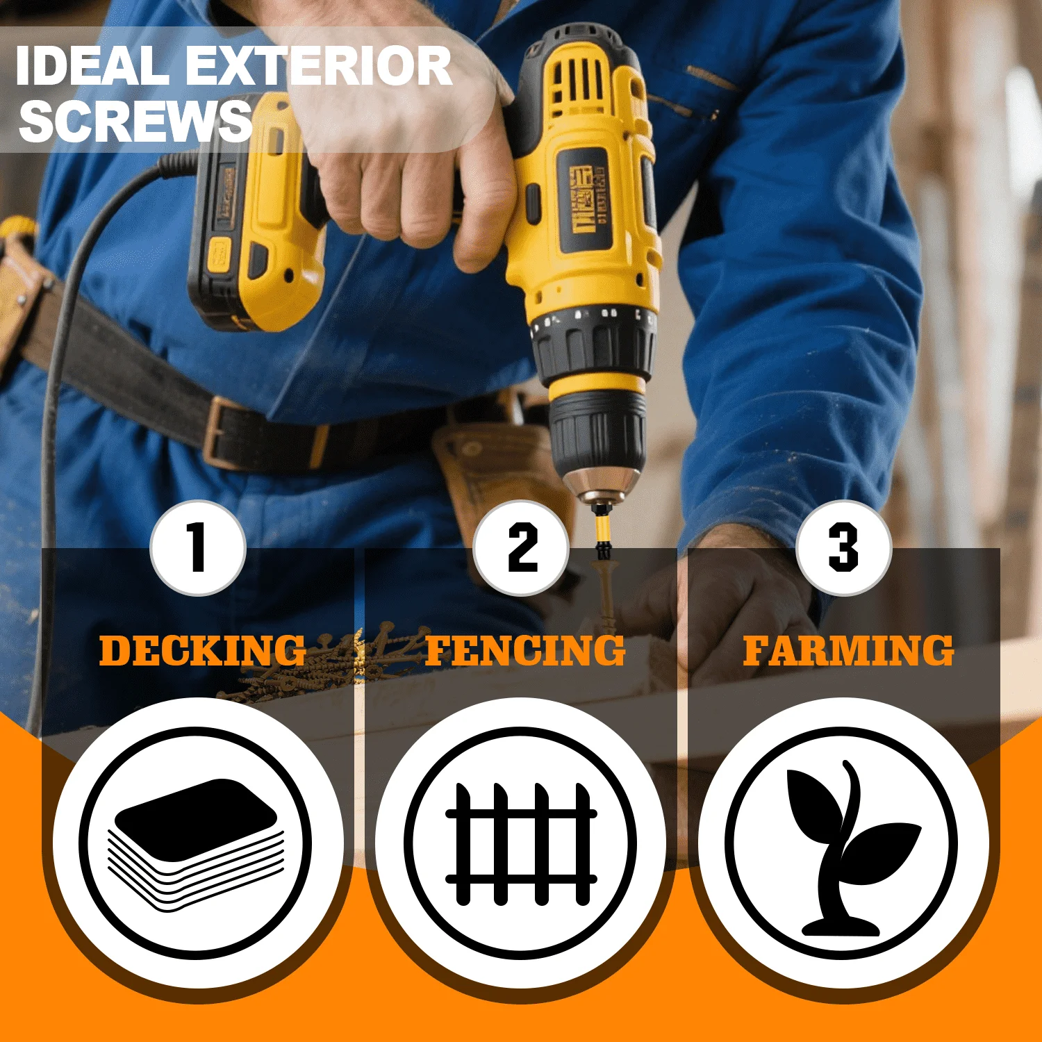 VKKM Deck Wood Screws #10 X 3-1/2 Inch 100PCS Yellow Coated Torx Star Drive Self Tapping Screws with T25 Bit for Outdoor Fence Patio Wood Construction