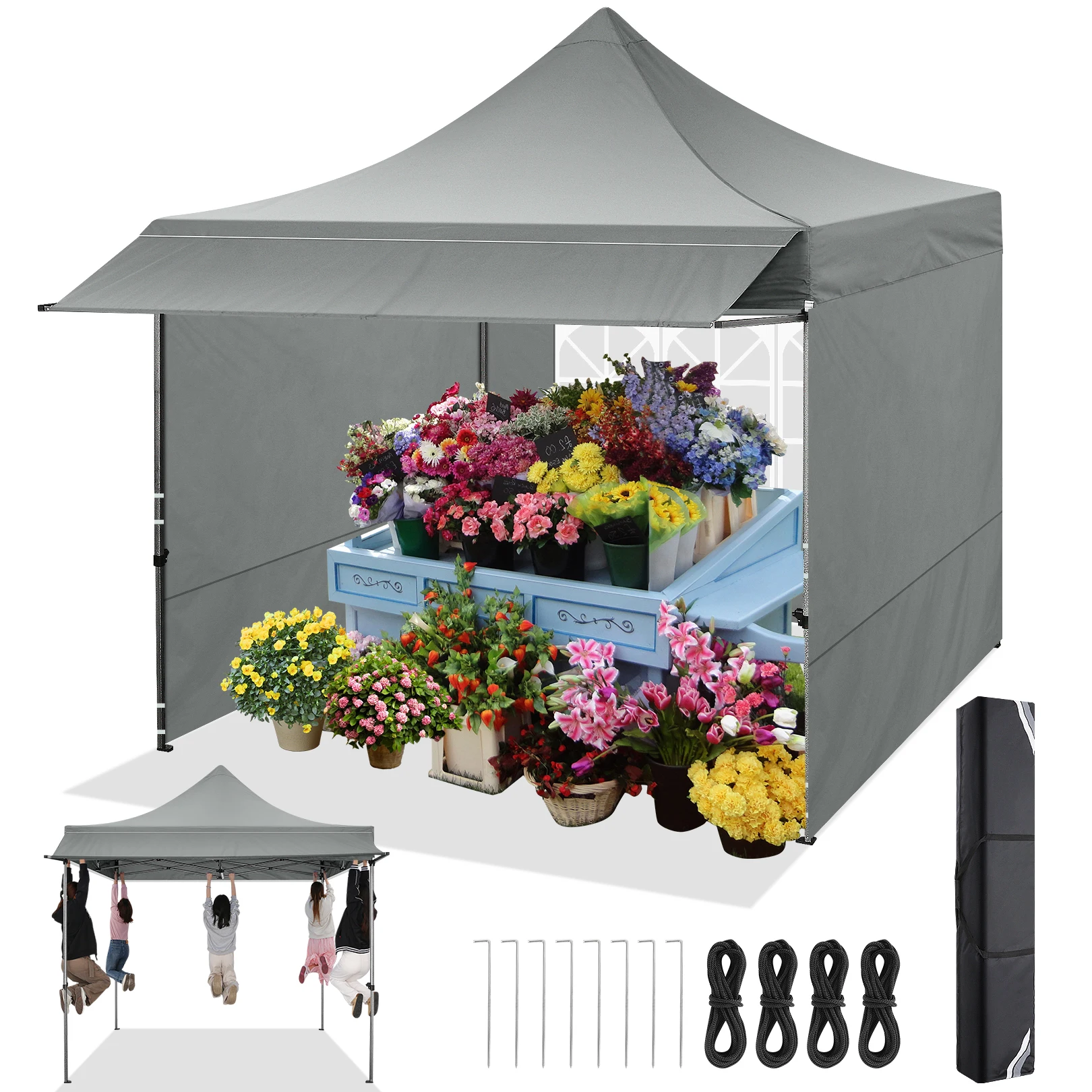 10x10FT Pop Up Canopy Tent Heavy Duty with Sidewalls, Outdoor Commercial Canopy with Awning, Waterproof&23 SF Extended Awning, Vendor Tent for Market, Party Events