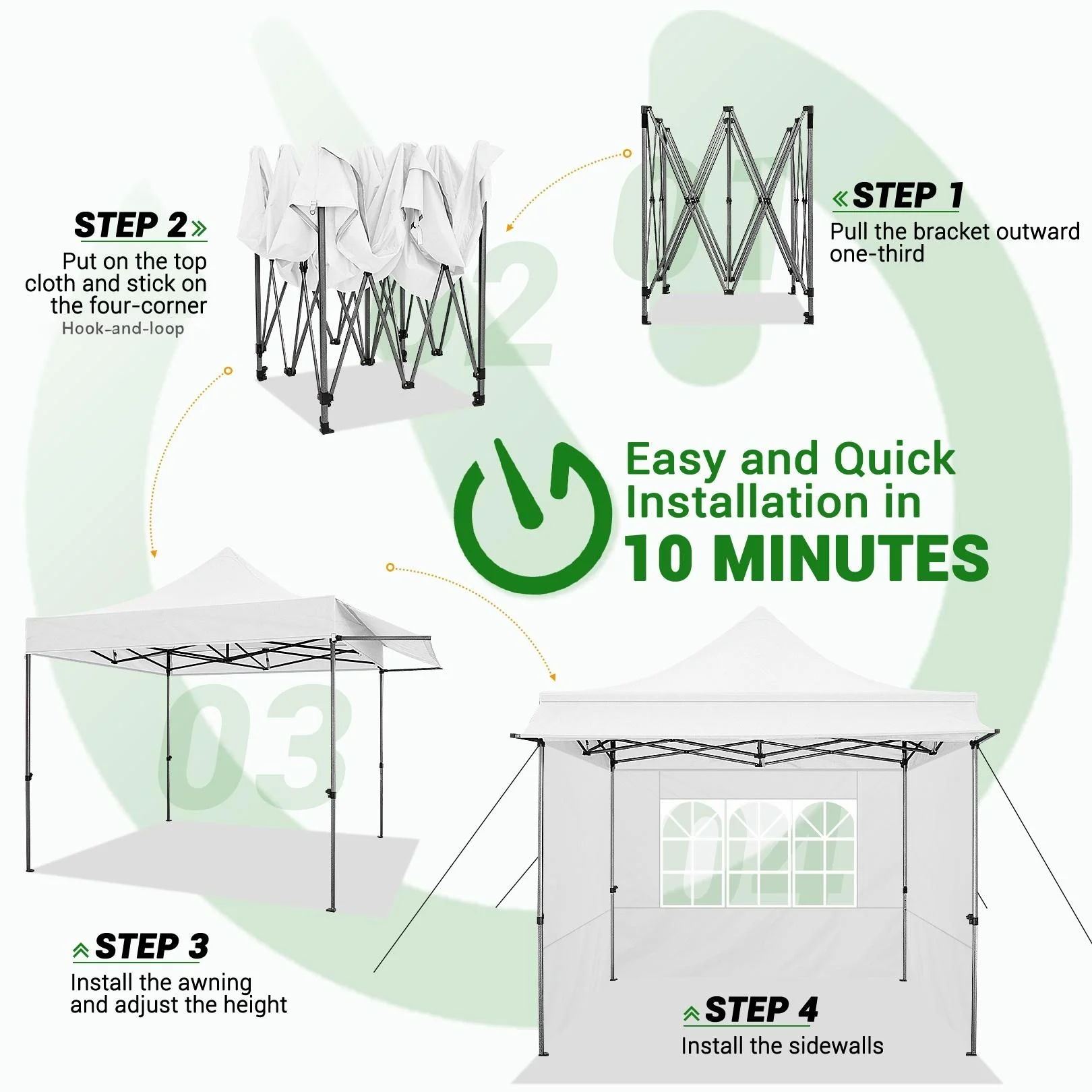10x10FT Pop Up Canopy Tent Heavy Duty with Sidewalls, Outdoor Commercial Canopy with Awning, Waterproof&23 SF Extended Awning, Vendor Tent for Market, Party Events