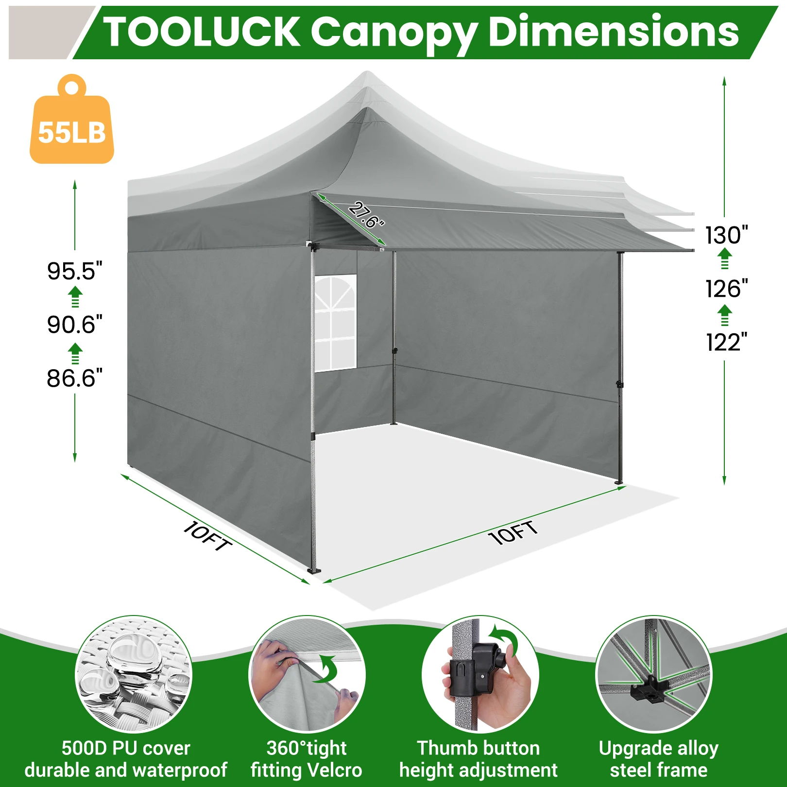 10x10FT Pop Up Canopy Tent Heavy Duty with Sidewalls, Outdoor Commercial Canopy with Awning, Waterproof&23 SF Extended Awning, Vendor Tent for Market, Party Events