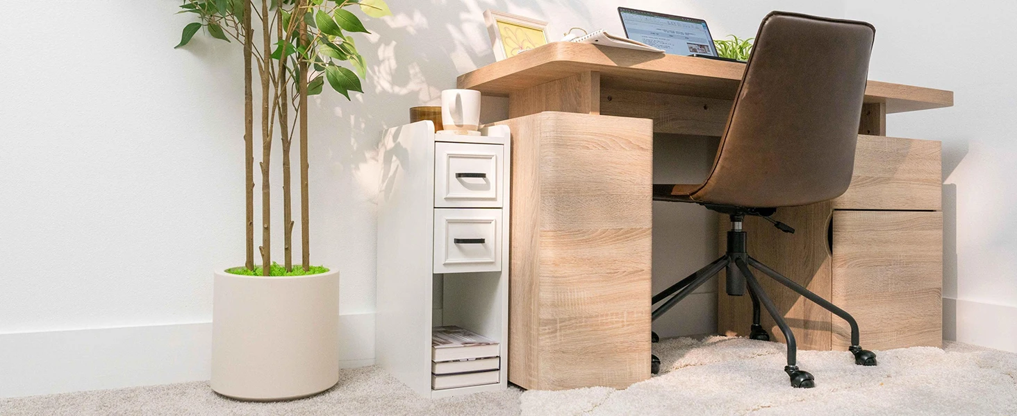 Narrow Nightstand Set of 2, Modern Bedside Tables with Drawer and Open Shelf, Available in White, Walnut, Grey and Black, End Tables for Bedroom, Apartment and Small Spaces