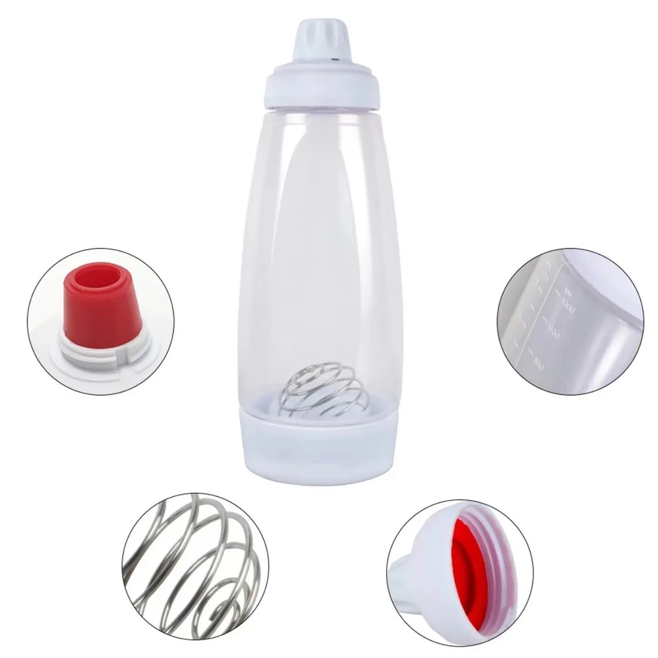 Pancake Batter Mixer Shaker Bottle Built-in Blender Ball & Wire Whisk, Hand Dough Dispenser for Pancakes Cupcakes Muffins Crepes
