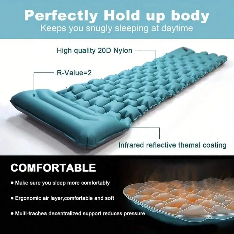 Extra Thickness Inflatable Sleeping Pad With Built-In Pump, Most Comfortable Camping Mattress For Backpacking, Car Traveling And
