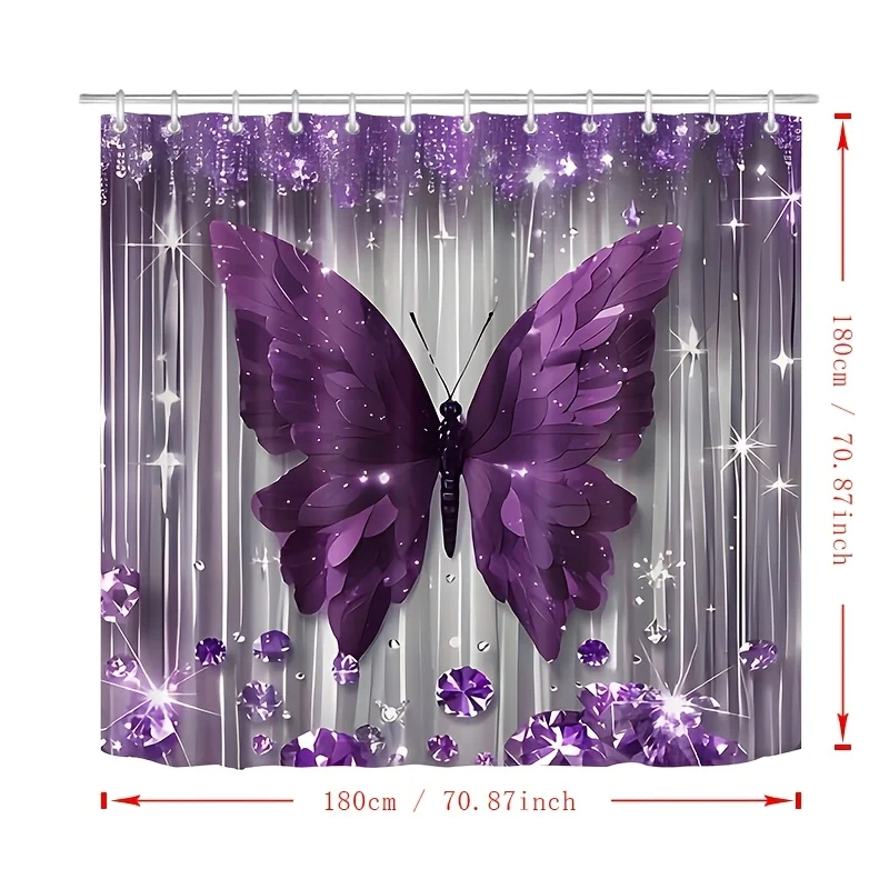 4pcs Purple Butterfly Bathroom Set with Shower Curtain, Non-Slip Rug & Toilet Cover - Machine Washable Suitable for Bath Decor, U-Shaped Mat, Hooks Included, Complete Bath Accessories for And