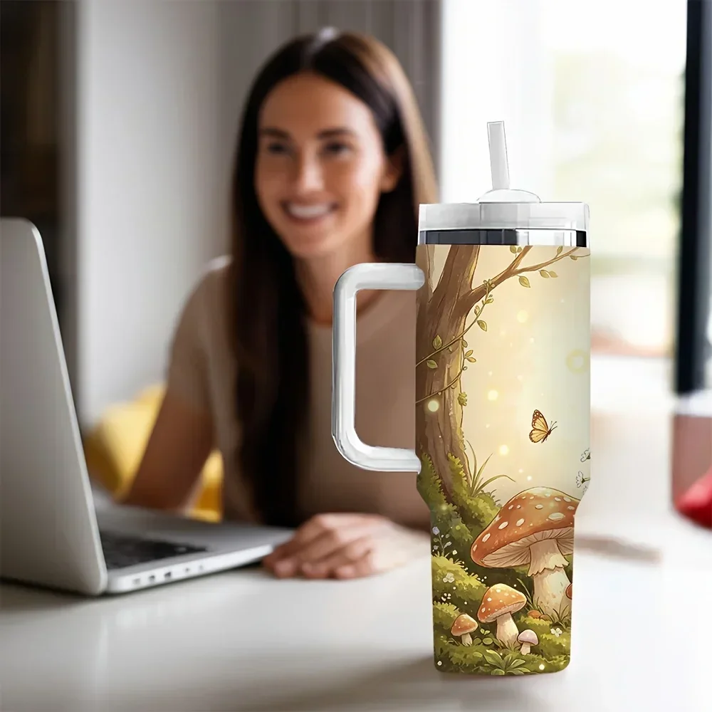 40oz Long Lasting Insulated Tumbler with Handle, Cute Bunny Print Tumbler, Perfect Holiday Birthday Gift for Who Loves Bunnies, Suitable for Daily Use And Outdoor Outings