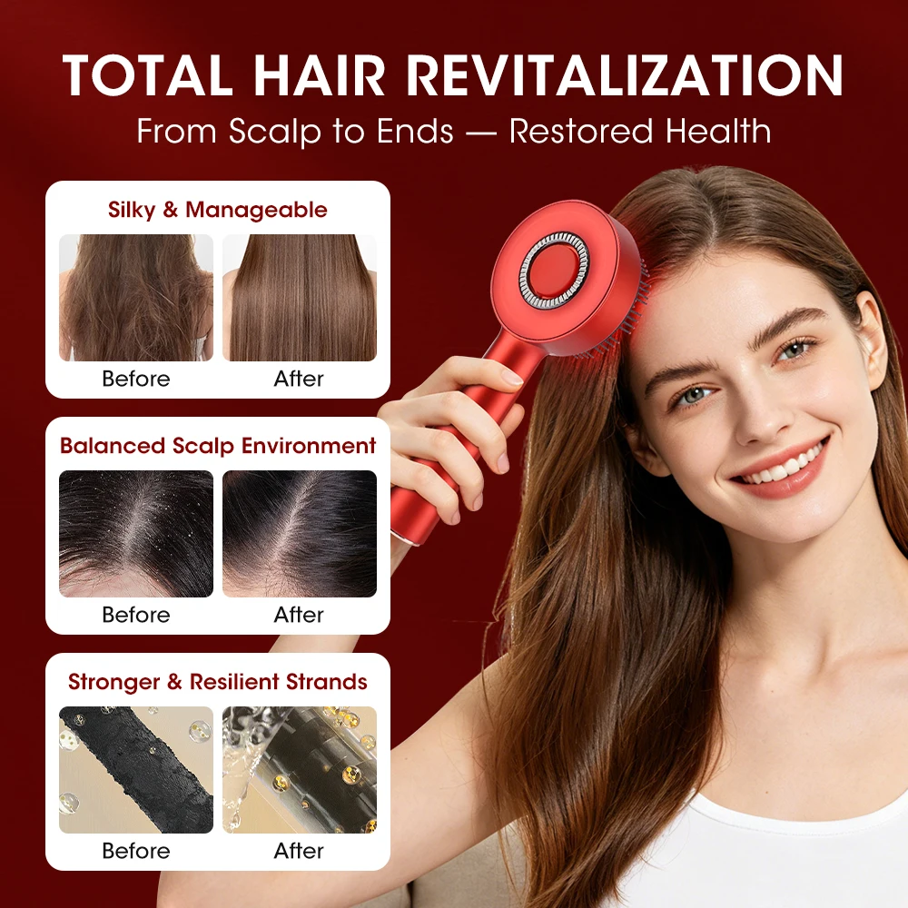 Electric Red Light Scalp Massage Comb, 3 Modes USB Rechargeable Hair Scalp Massager with 8 Roller Balls for Scalp Relaxation