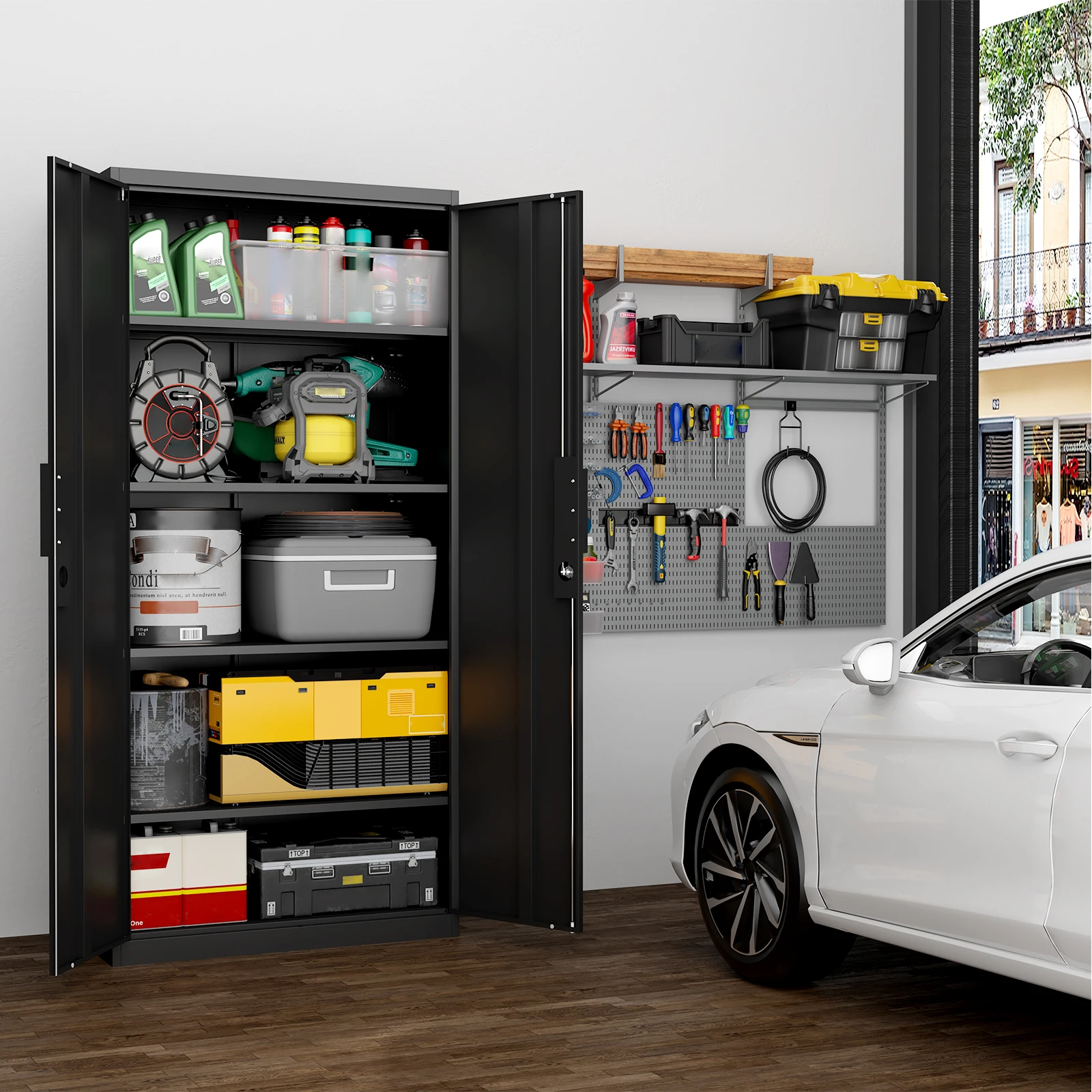 Metal Garage Storage Cabinet With 2 Doors And 4 Adjustable Shelves - 72"/70" Steel Lockable File Cabinet,Locking Tool Cabinets For Office,Home,Garage,Gym,School