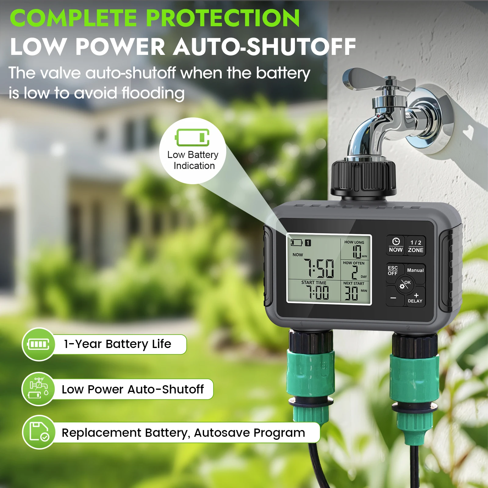 Insoma 2-Zone Sprinkler Timer Programmable Garden Hose Timer Water-Saving Irrigation Controller for Lawn Yard Drip Systems IPX5