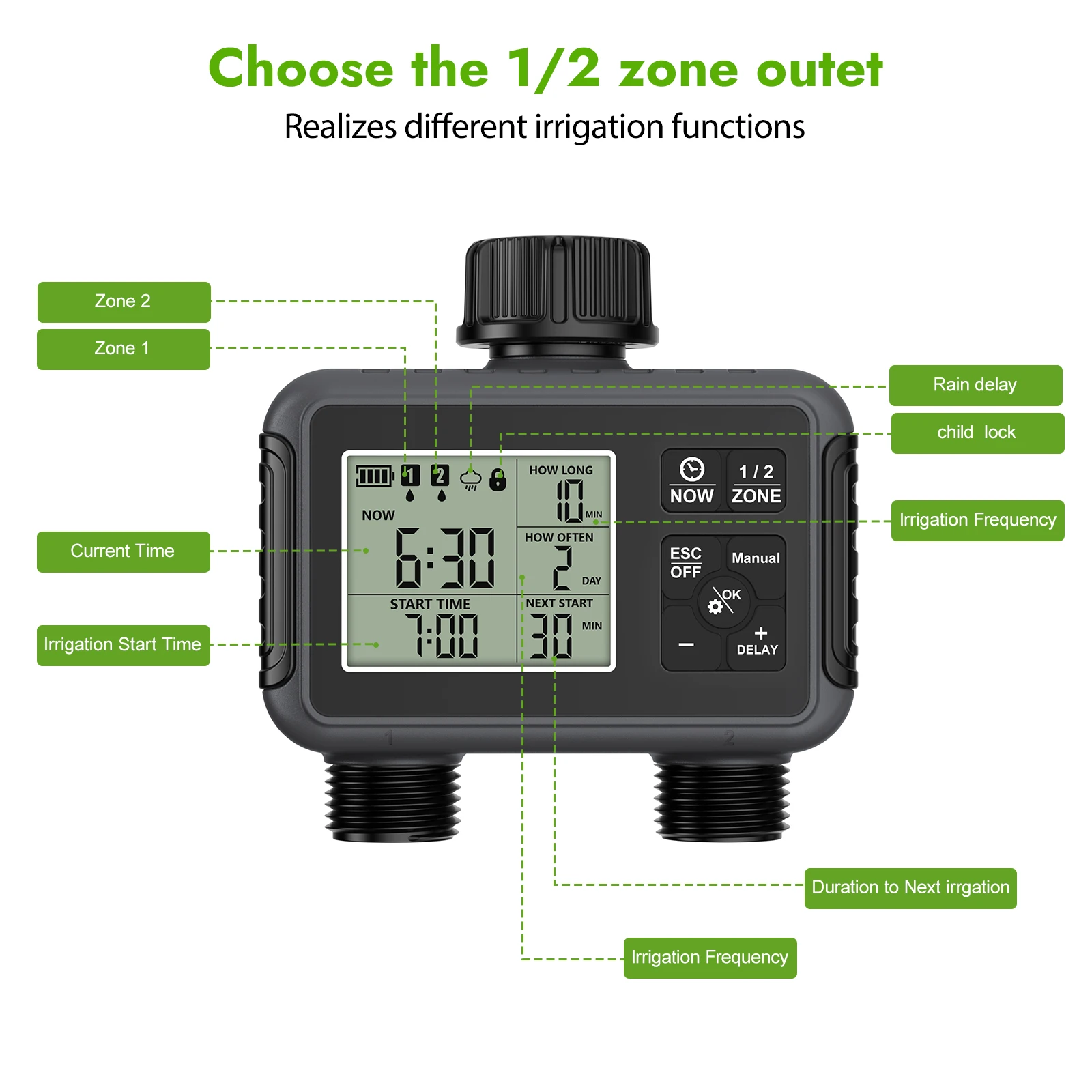 Insoma 2-Zone Sprinkler Timer Programmable Garden Hose Timer Water-Saving Irrigation Controller for Lawn Yard Drip Systems IPX5