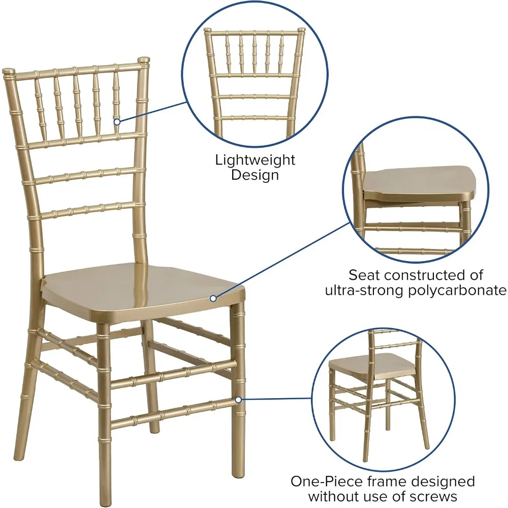 Gold Resin Stacking Chiavari Chair for Indoor Use