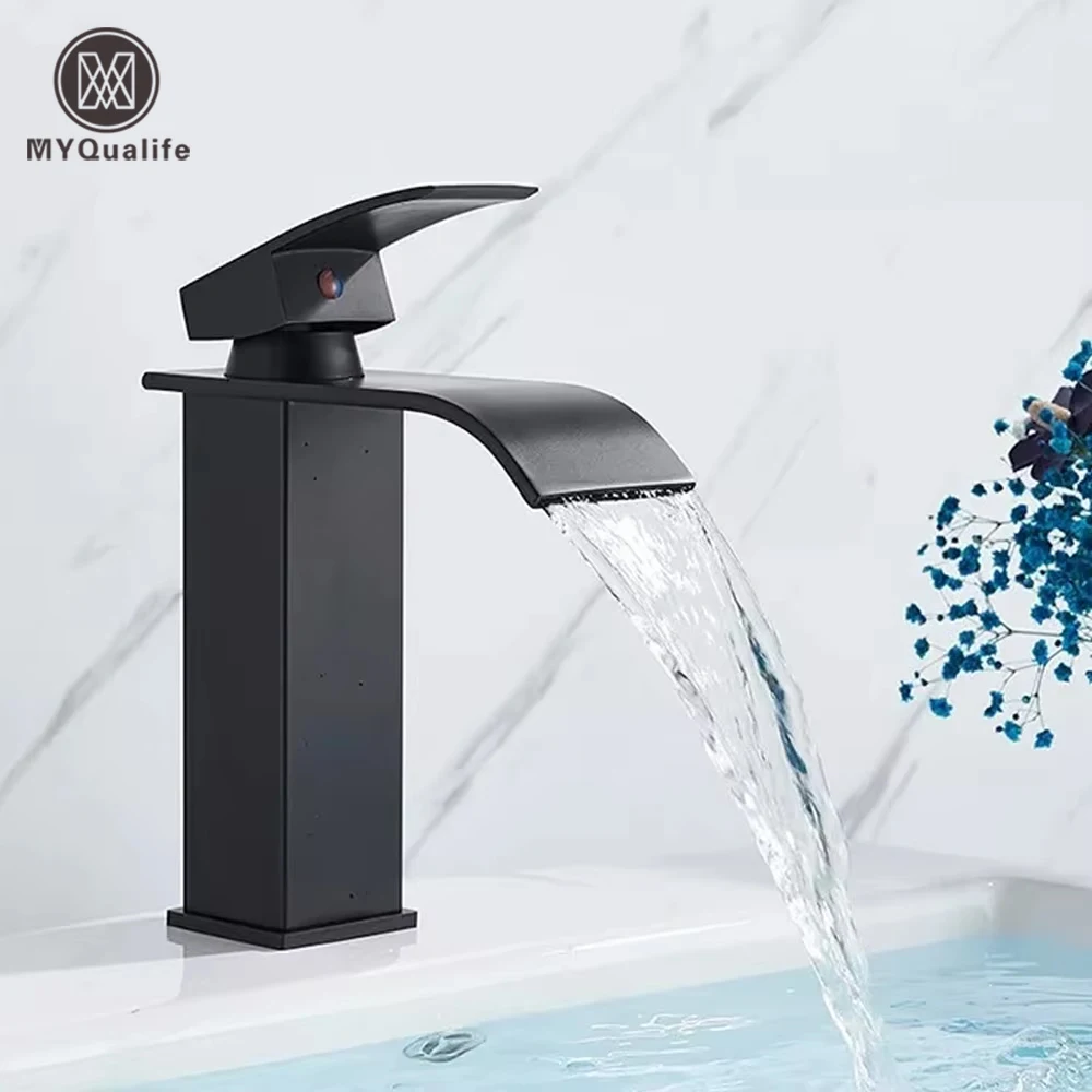 Bathroom Waterfall Basin Faucet Hot and Cold Water Washbasin Taps Single Handle Single Hole Mixers Tap